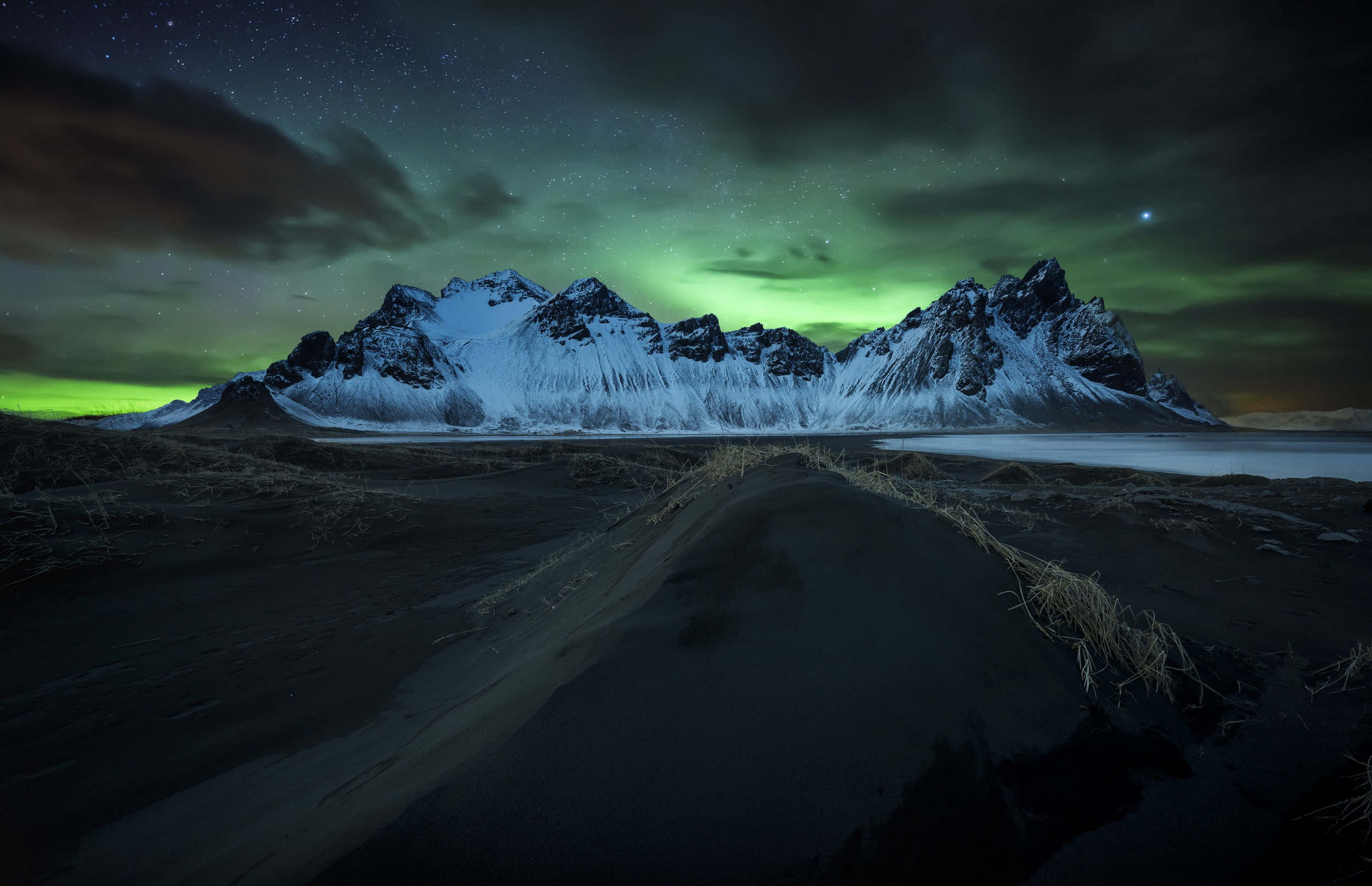 mountains, Iceland, 1080P, night, Have stokksnes, Northern lights, HD Wallpaper