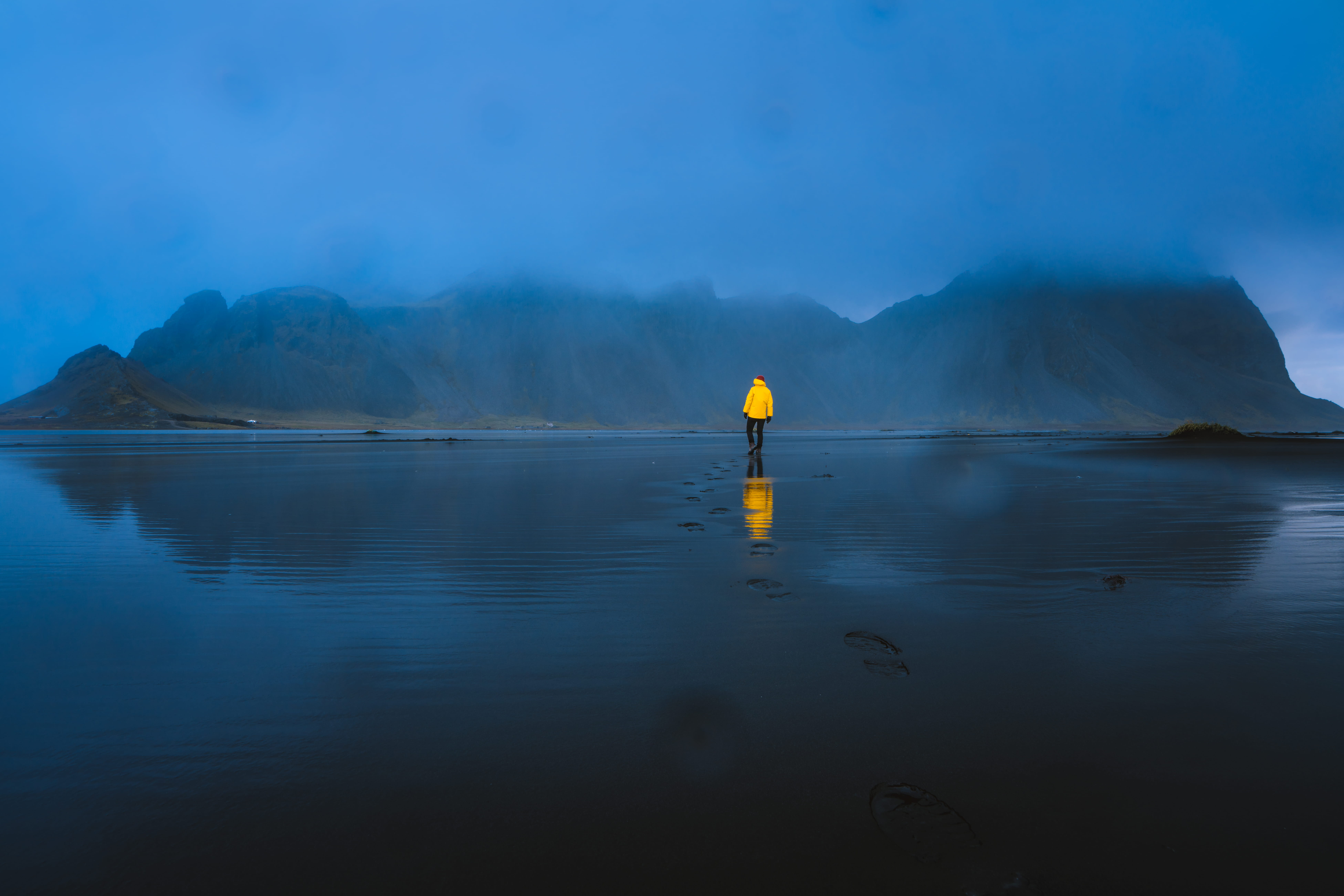stokksne, beautiful, black sand, iceland, no people, walking, idyllic, scenics - nature, sand, footprint, sky, blue, cloud, background, travel, tranquil scene, HD Wallpaper