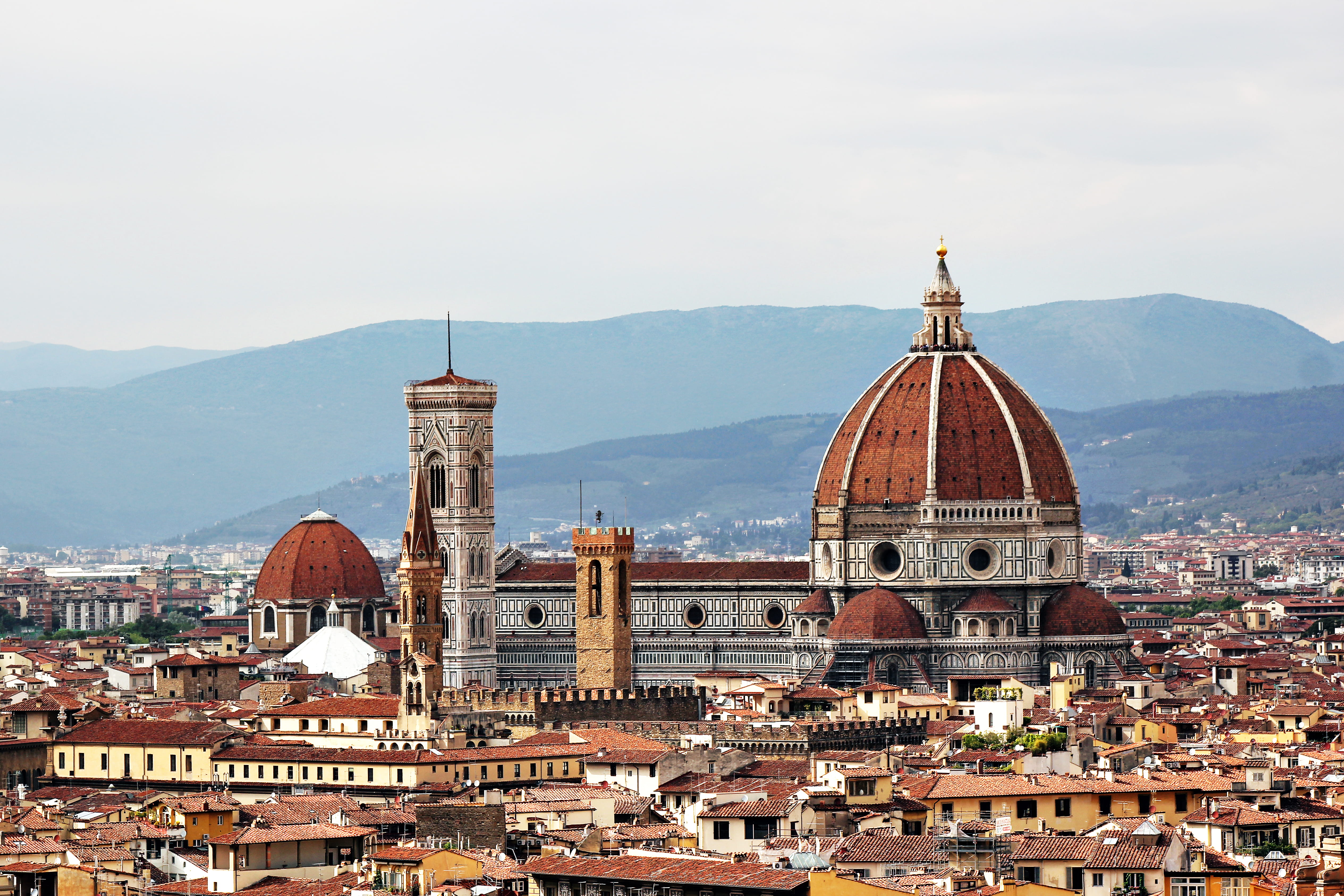 4K, sky, aerial, cathedral, dome, no people, religion, nature, italy, belief, architecture, gothic style, spirituality, daytime, firenze, cupola, brown, HD Wallpaper