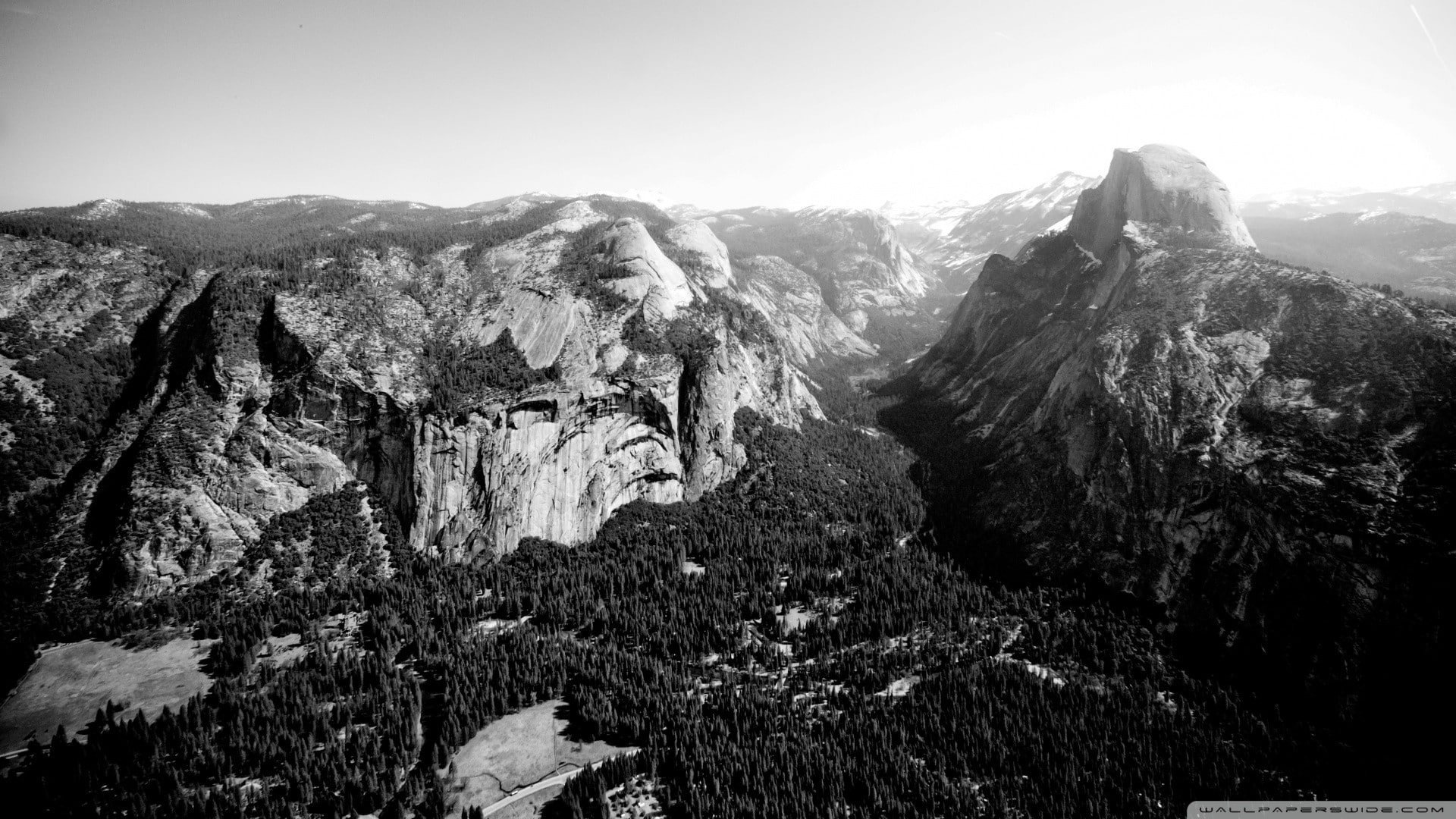 point, yosemite, white, glacier, x, nature, art, 1080P, landscapes, hd, black and white, mountains, black, HD Wallpaper