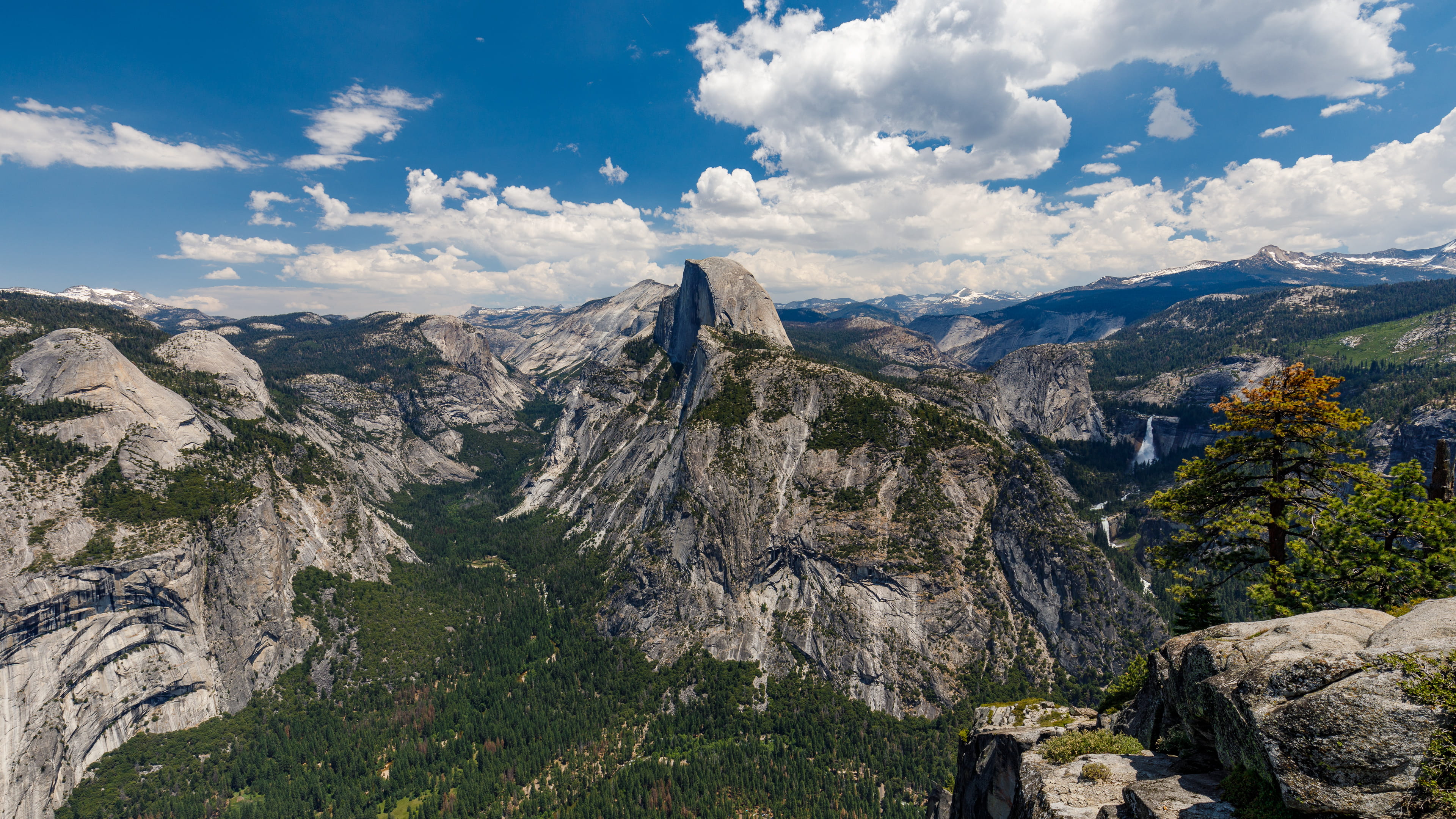 sky, eroded, cloud - sky, coniferous tree, mountain range, united states, environment, rock - object, non-urban scene, tranquility, scenics - nature, glacier point, HD Wallpaper