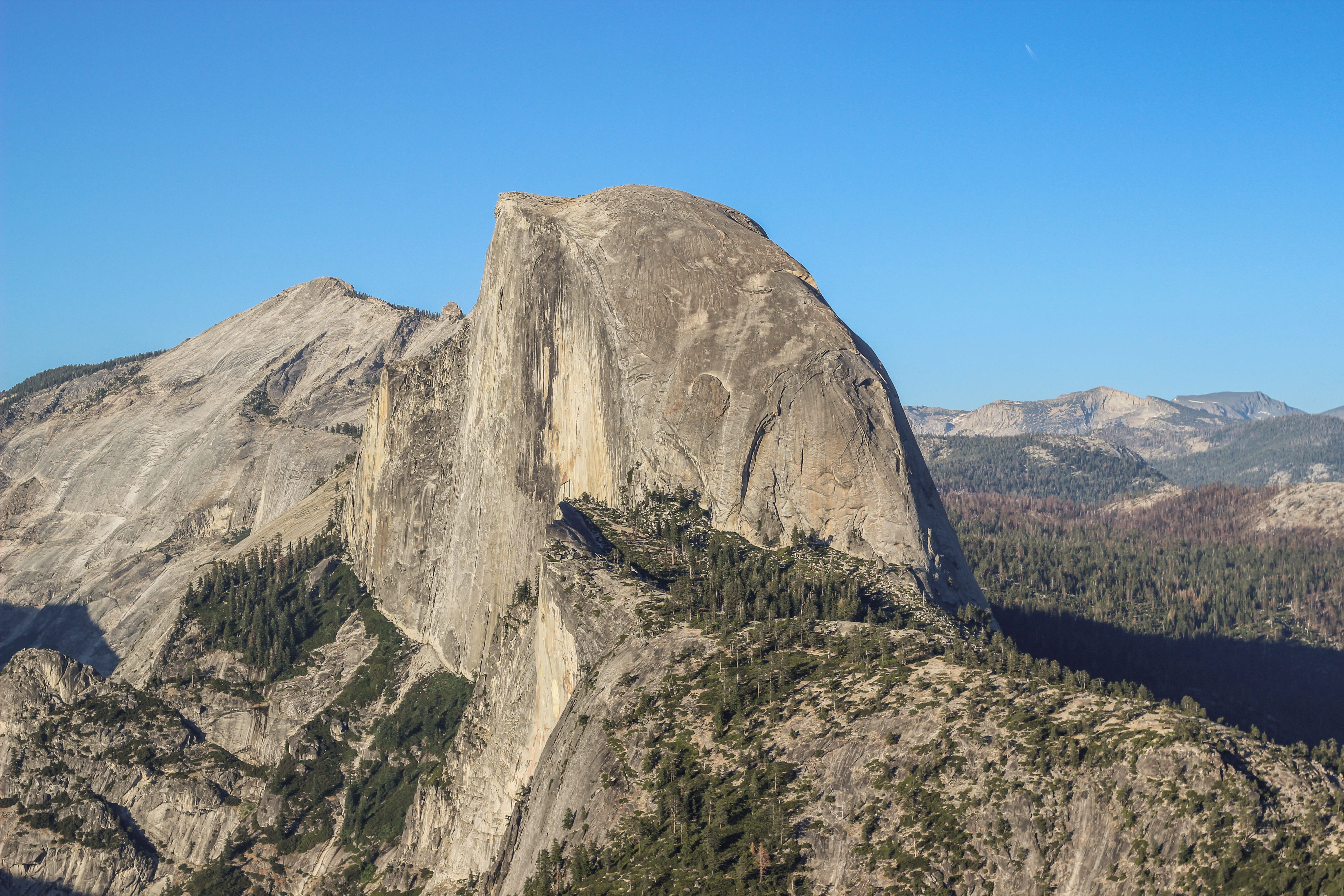 clear sky, yosemite, yosemite valley, physical geography, mountains, idyllic, mountain peak, nature, outdoors, halfdome, arid climate, tranquil scene, 5K, HD Wallpaper