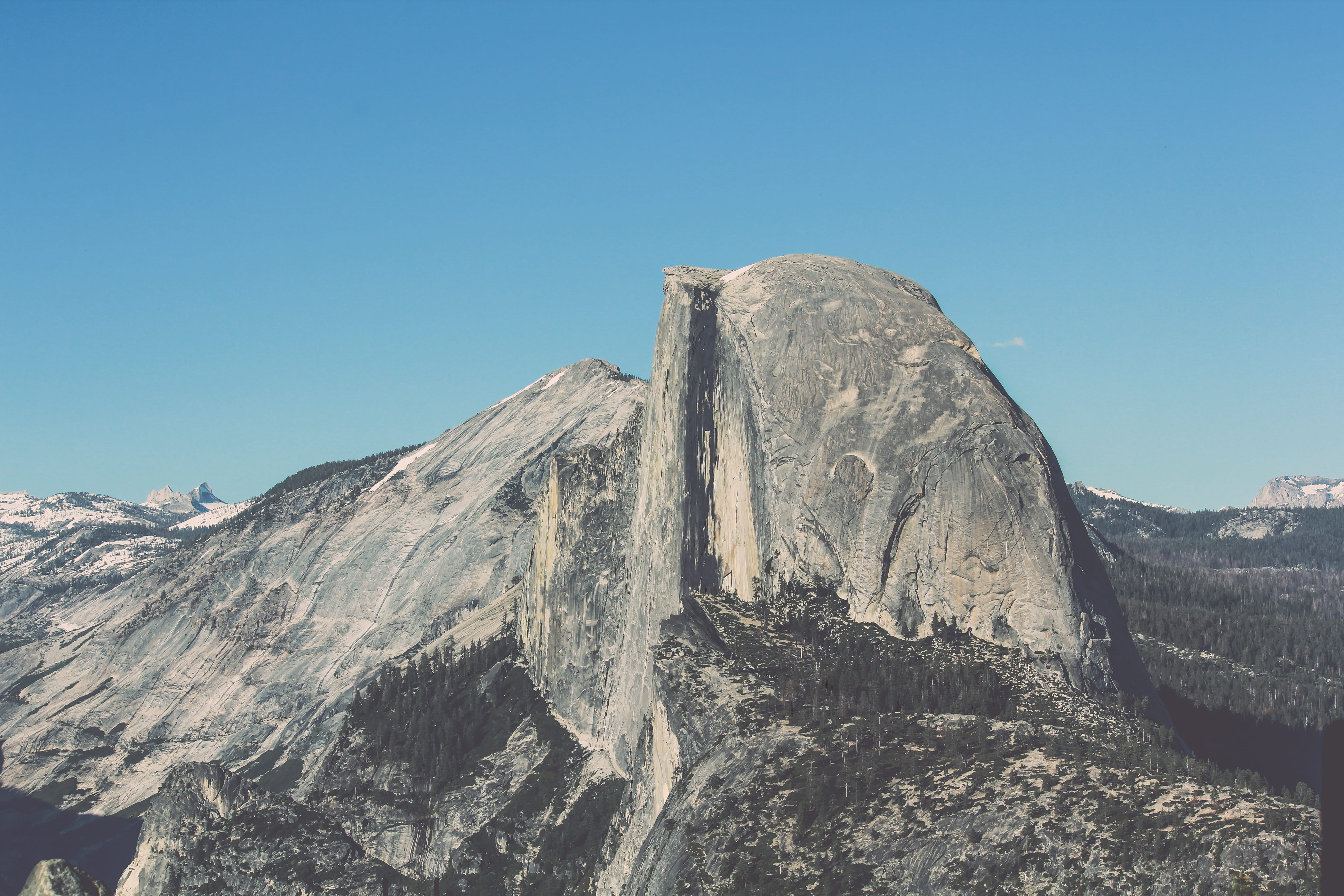 formation, halfdome, low angle view, sunset, united states, yosemite, clear sky, arid climate, summer, california, valley, glacier point, goldenhour, copy space, HD Wallpaper