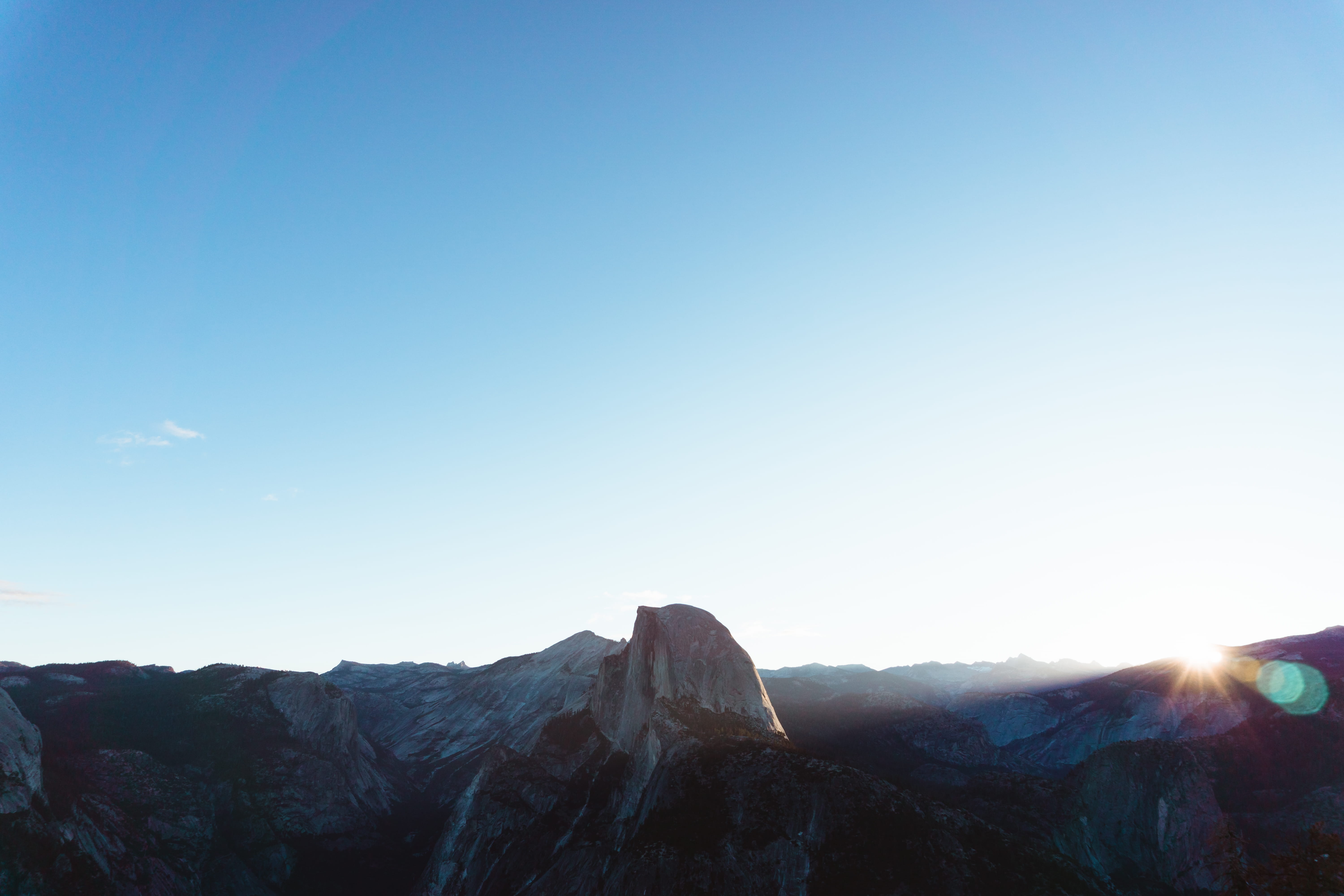clear sky, sunlight, beauty in nature, leisure activities, sun, tranquil scene, alps, mountain range, peak, golden, copy space, lens flare, yosemite, mountain peak, HD Wallpaper