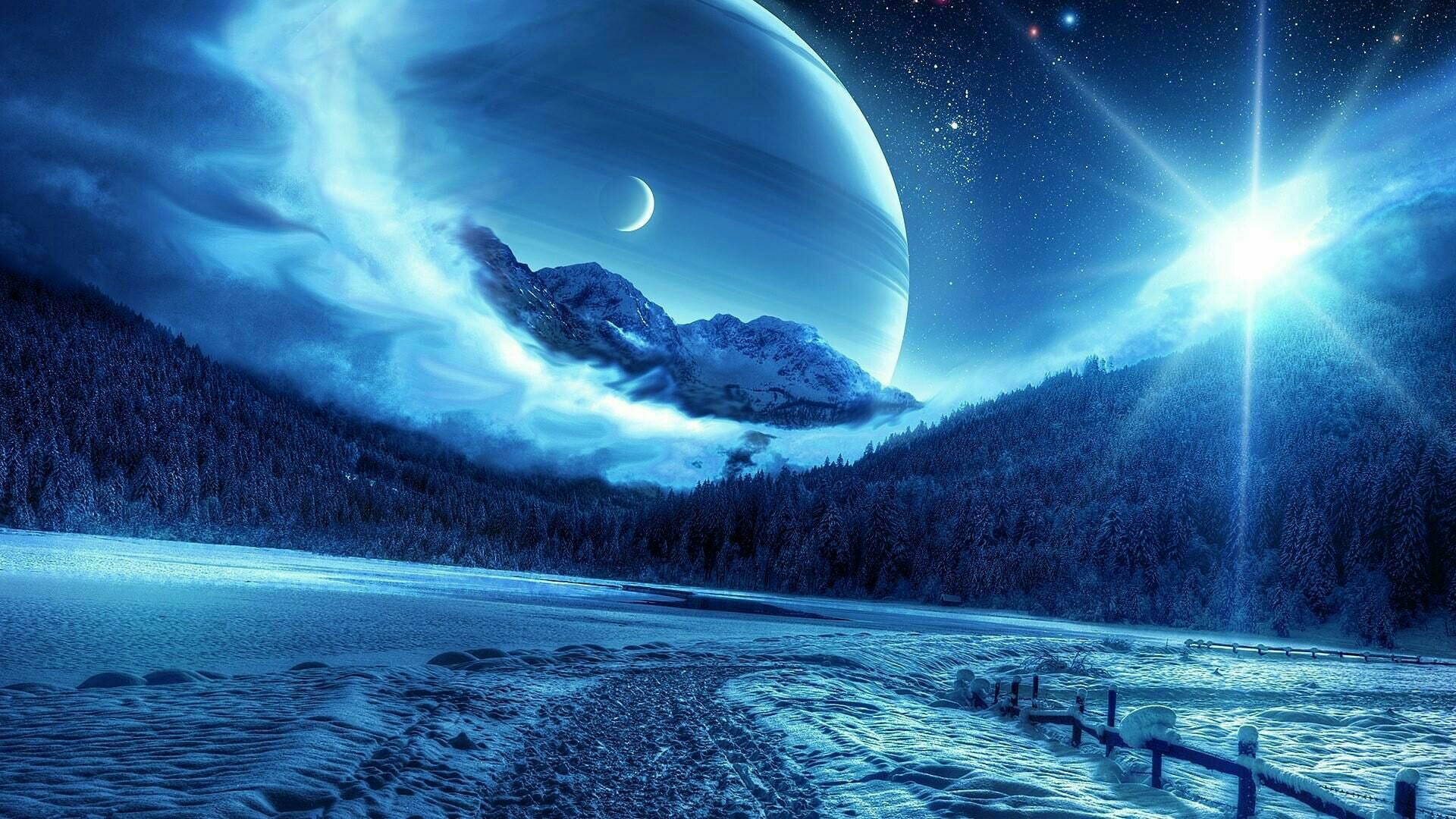 phenomenon, universe, 1080P, outer space, earth, moonlight, freezing, nature, winter, sky, space, blue earth, planet, atmosphere, HD Wallpaper