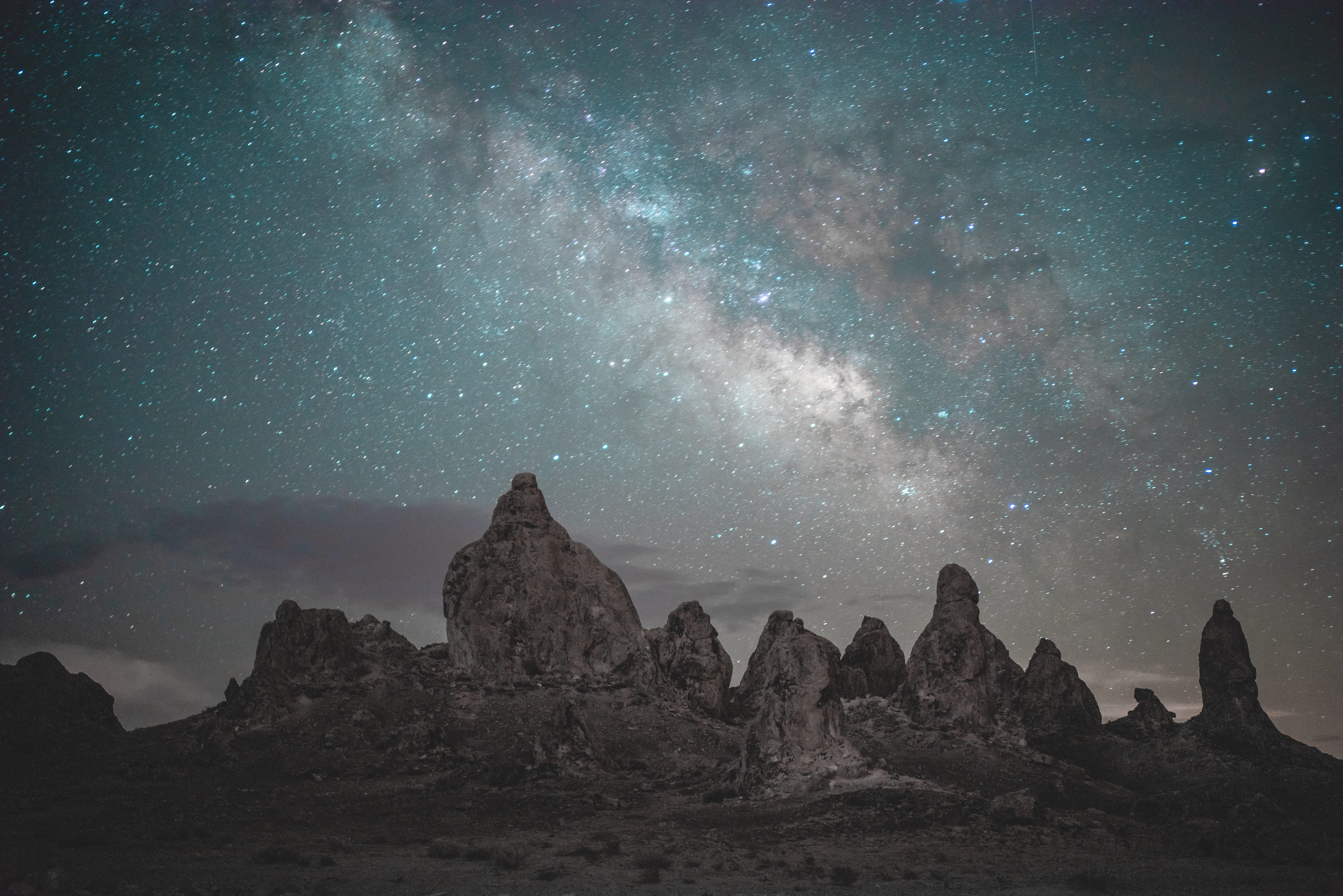 spire, rock, long exposure, mountain, nature, star - Space, milky Way, pinnacle, space, famous Place, death valley, blue, outdoors, rock - Object, milky, HD Wallpaper