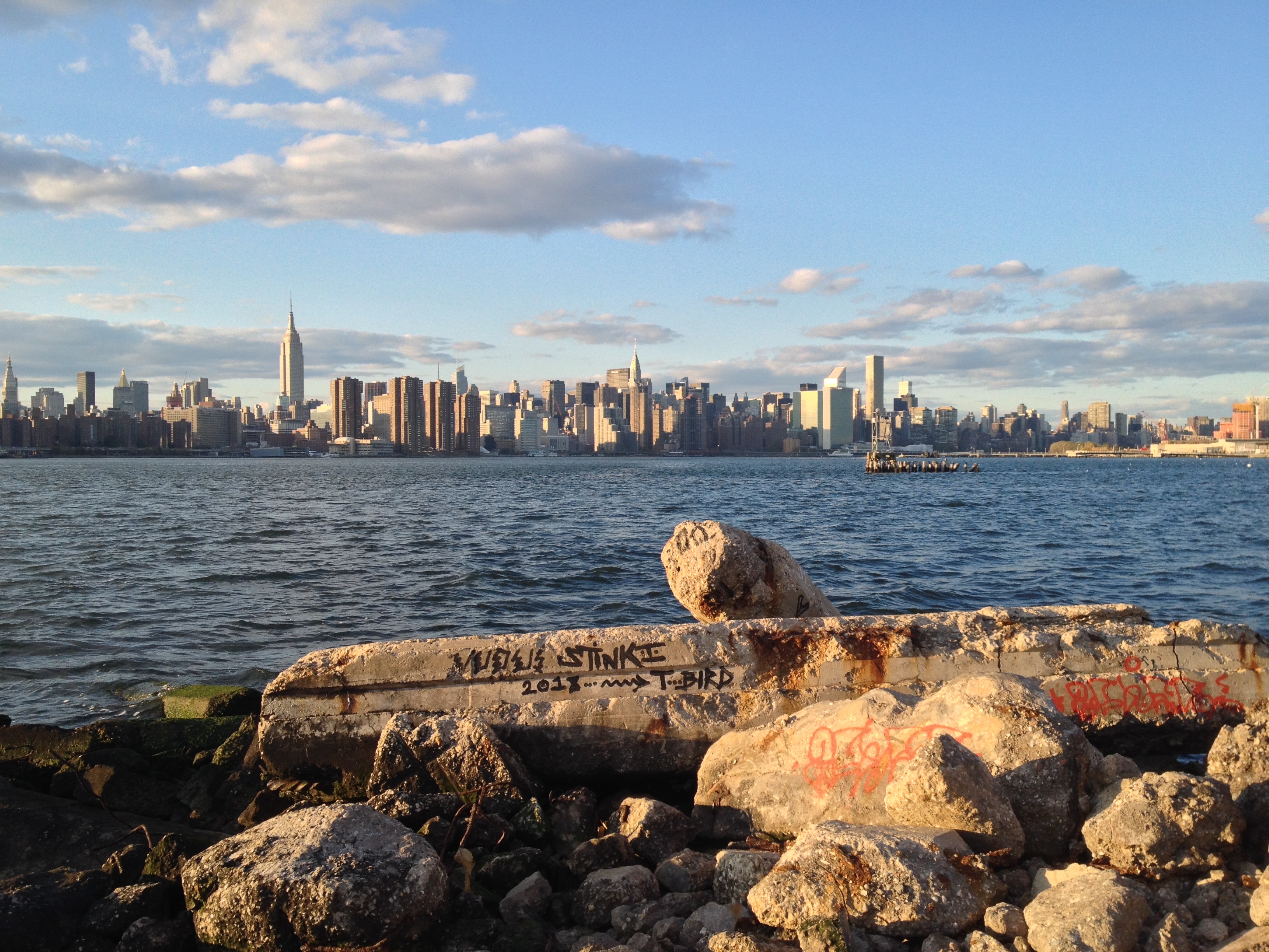 brooklyn, building exterior, skyscraper, urban, cloud - sky, sea, river, architecture, outdoors, day, waterfront, urban skyline, city, rock - object, modern, HD Wallpaper