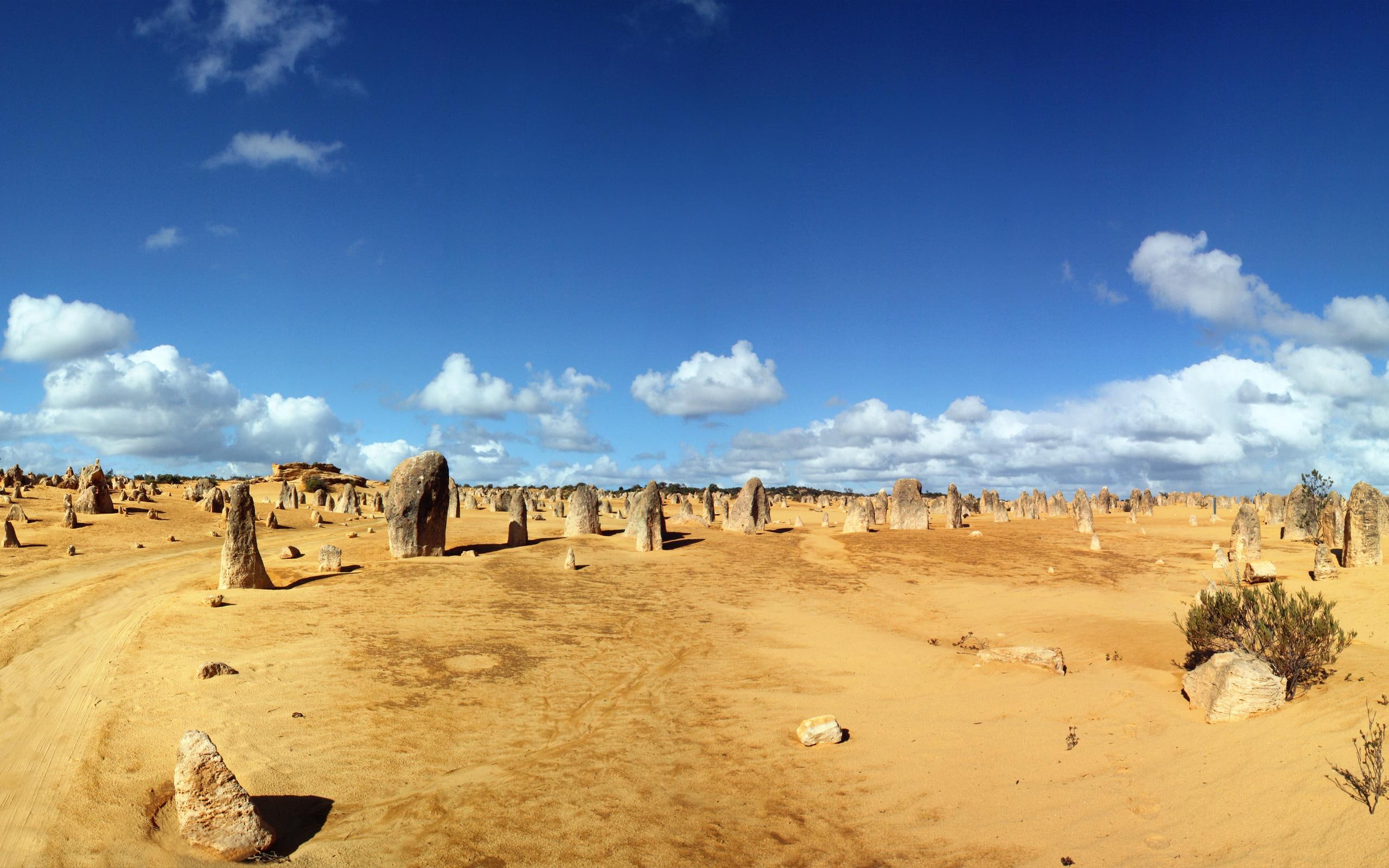 rock, deserts, 2K, blue, formations, pinnacles, 3d and abstract, clouds, HD Wallpaper