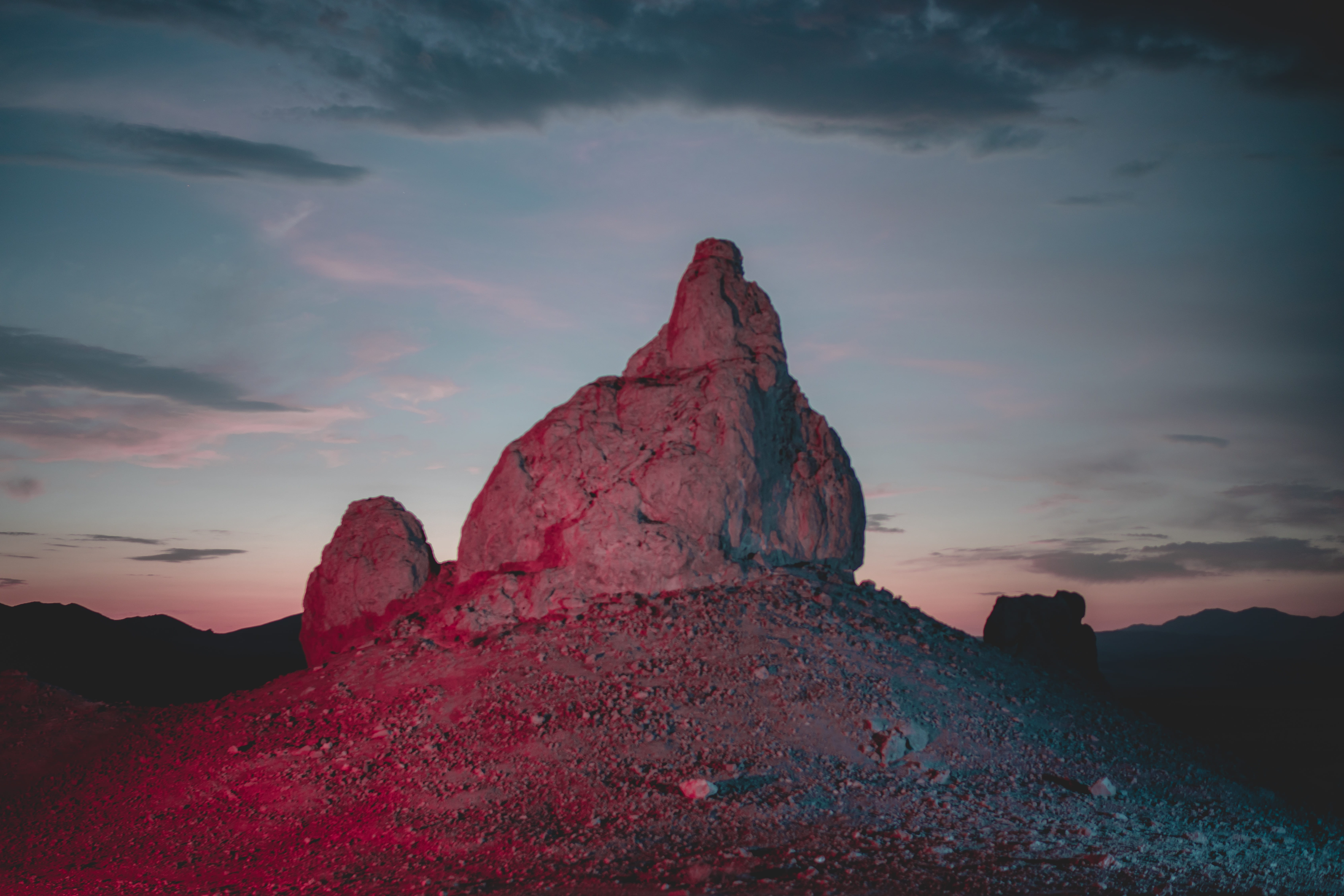trona, neon, solid, mesa, tranquility, tranquil scene, nature, no people, hour, idyllic, brown, cloud, cloud - sky, sunset, pinnacles, long exposure, rock, HD Wallpaper