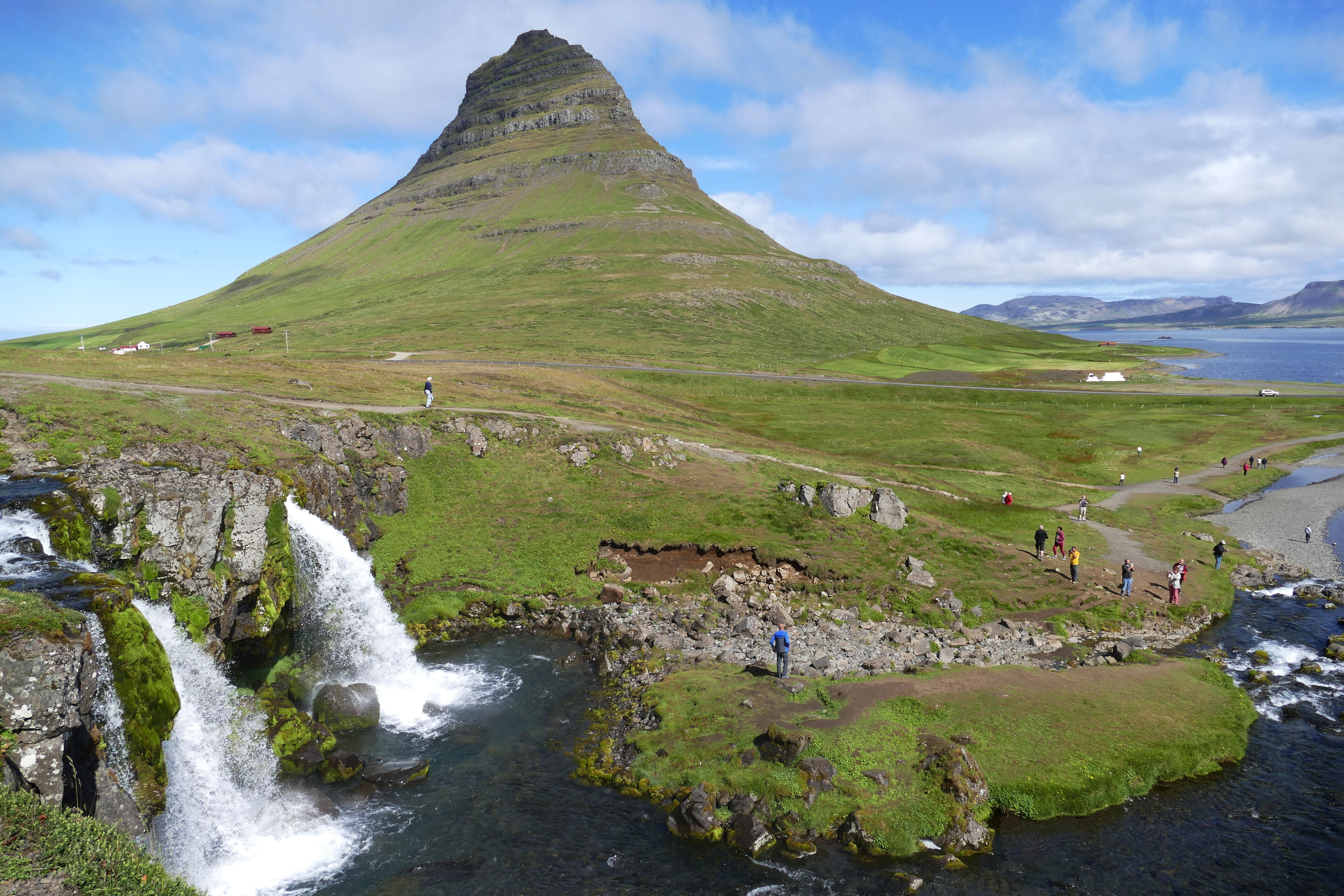 grass, non-urban scene, water, stream - flowing water, 5K, kirkjufellsfoss, snaefellness, flowing water, river, tranquil scene, scenics - nature, volcanic, HD Wallpaper