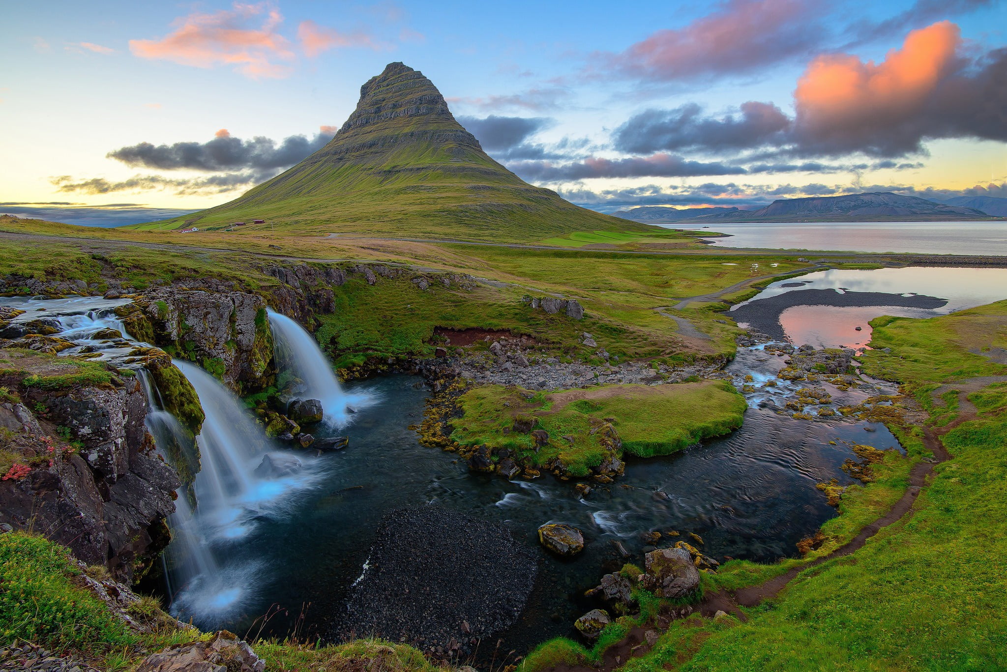 sunset, clouds, 1080P, Kirkjufellsfoss, Iceland, HD Wallpaper