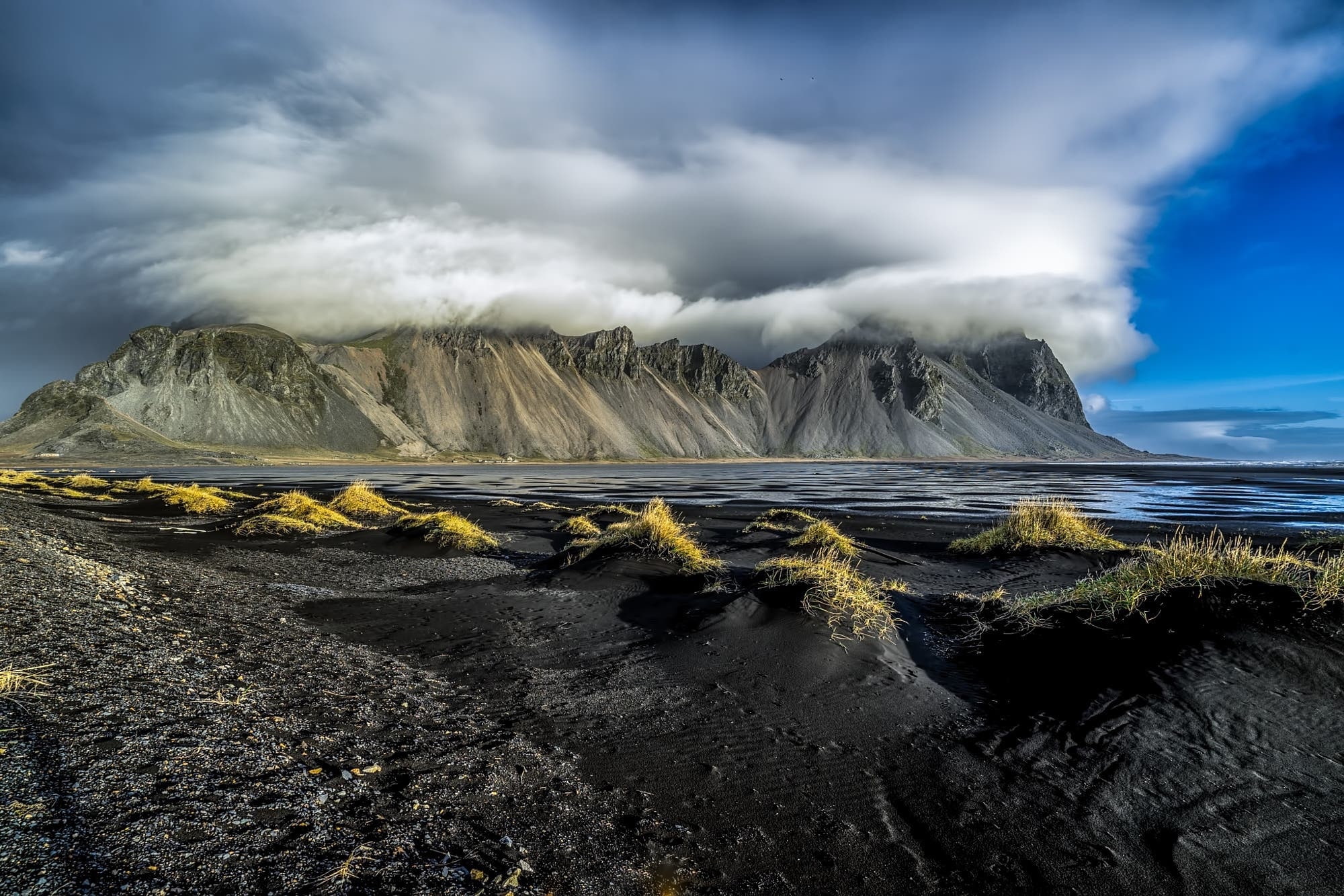 1080P, Vestrahorn, Iceland, clouds, mountains, HD Wallpaper