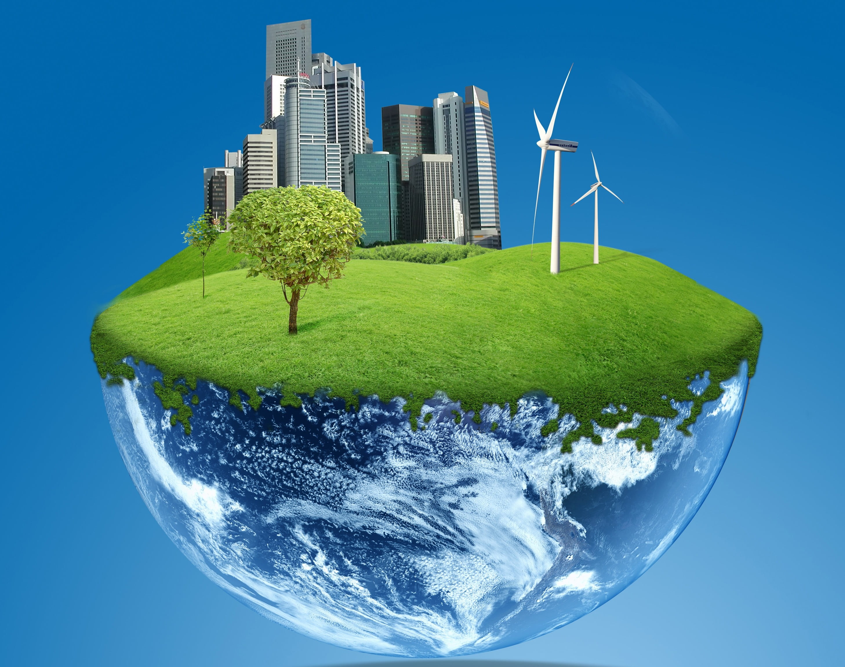 city, concrete, power, power Supply, development, tree, concepts, buildings, planet - Space, sustainable Resources, alternative Energy, digital composite, HD Wallpaper