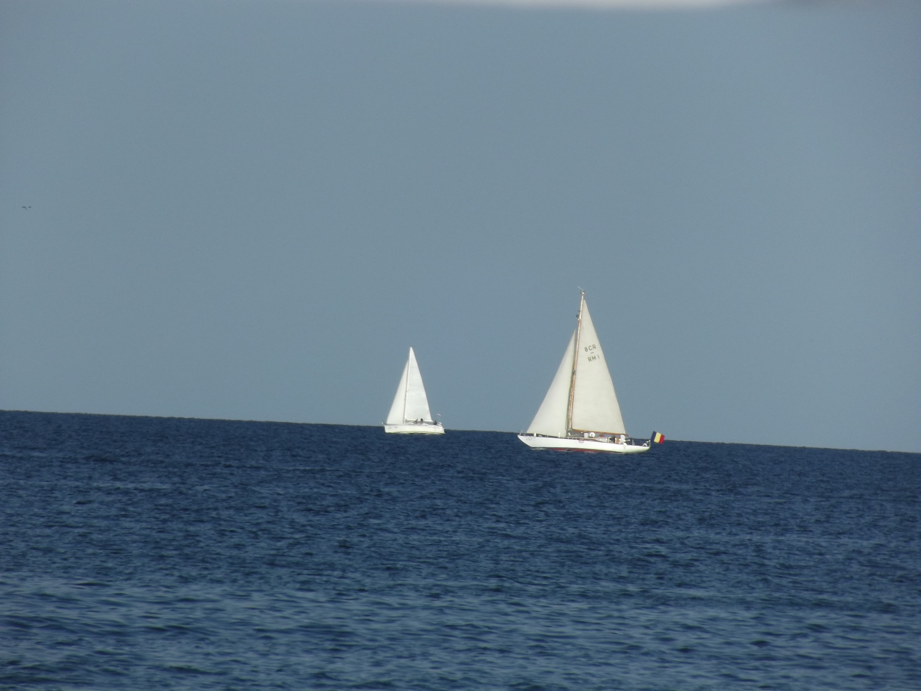 travel, yacht, ship, horizon, clear sky, horizon over water, sea, canvas, water, sky, sailing, sailboat, recreational boat, transportation, 2K, luxury, HD Wallpaper