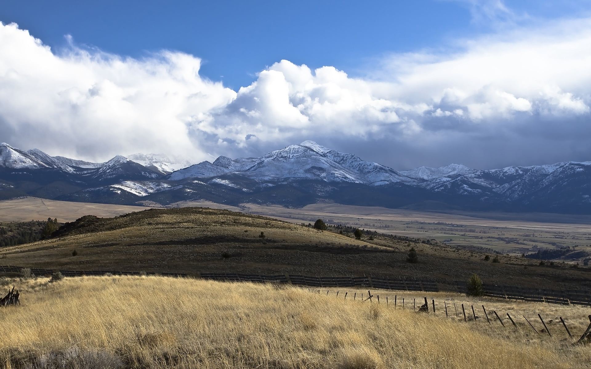 environment, hill, emptiness, cloudscape, range, autumn, tranquil scene, fence, mountains, tranquility, grass, outdoors, mountain Peak, travel, snow, cloud - Sky, HD Wallpaper