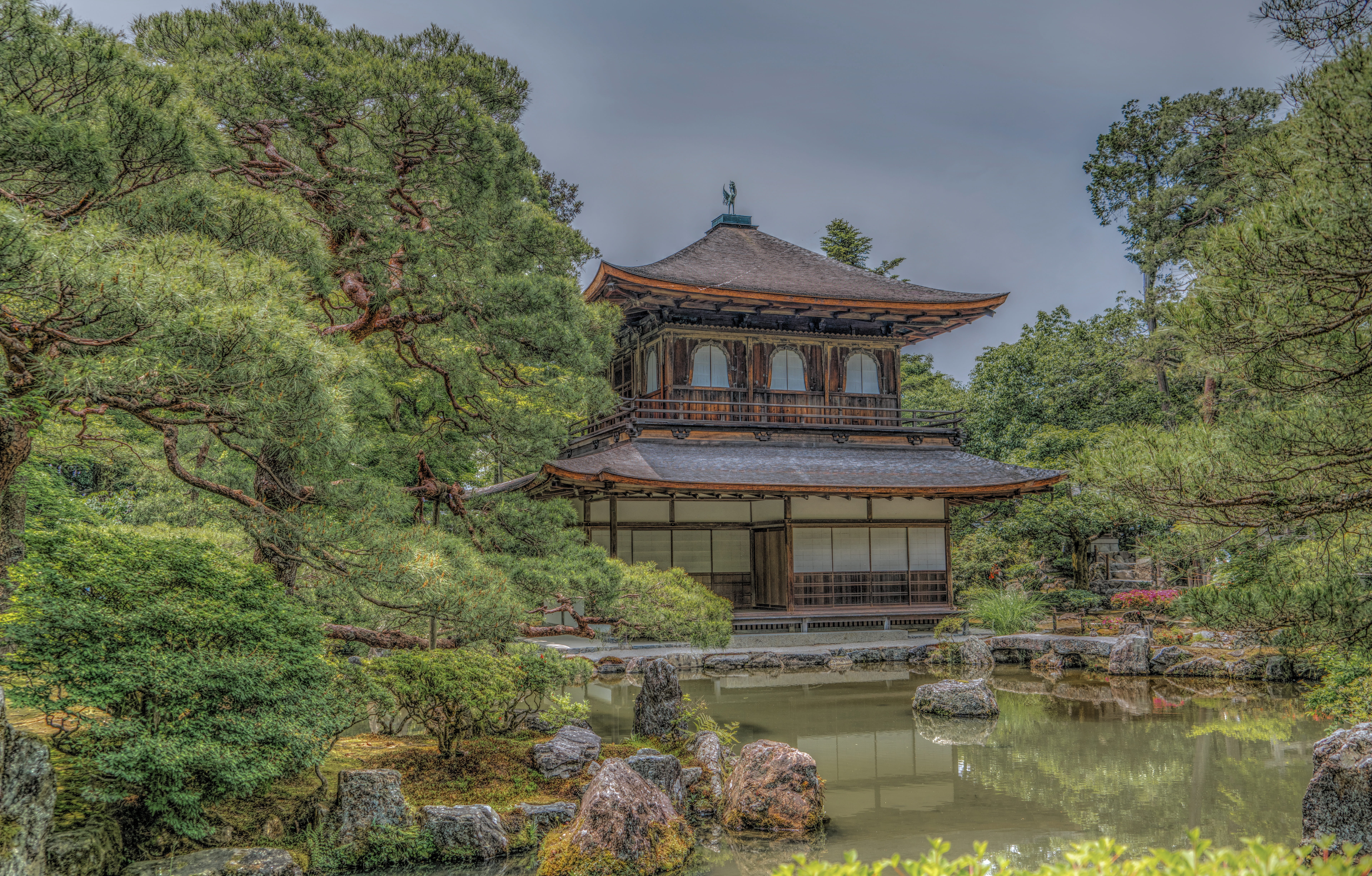 pond, place of worship, architecture, buddhism, nature, no people, asia, growth, belief, travel, building exterior, outdoors, traditional, ginkaku-ji, sky, HD Wallpaper