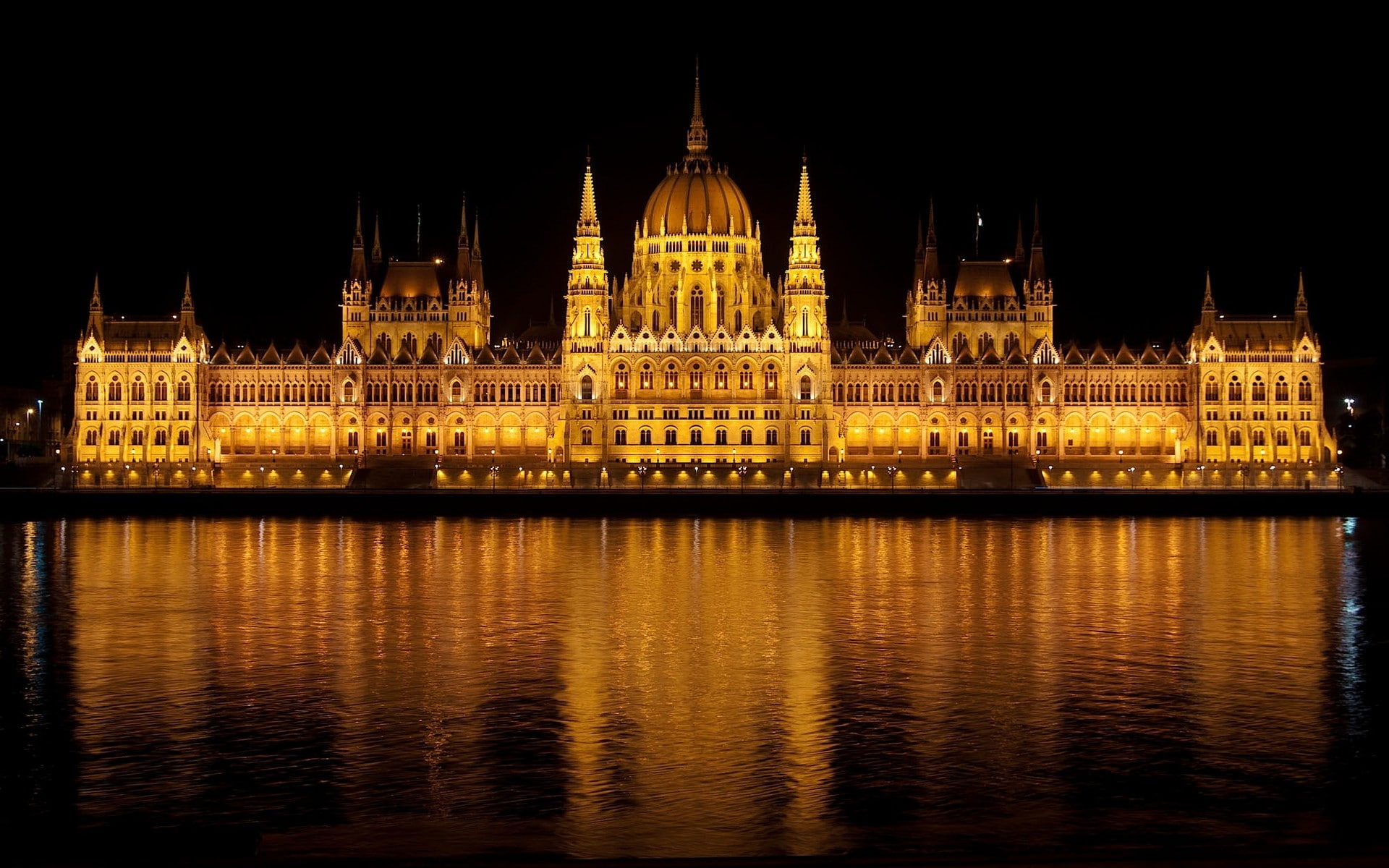 river, water, building exterior, tourism, sky, illuminated, waterfront, travel destinations, spire, no people, building budapest hungary hungarian parliament building, HD Wallpaper