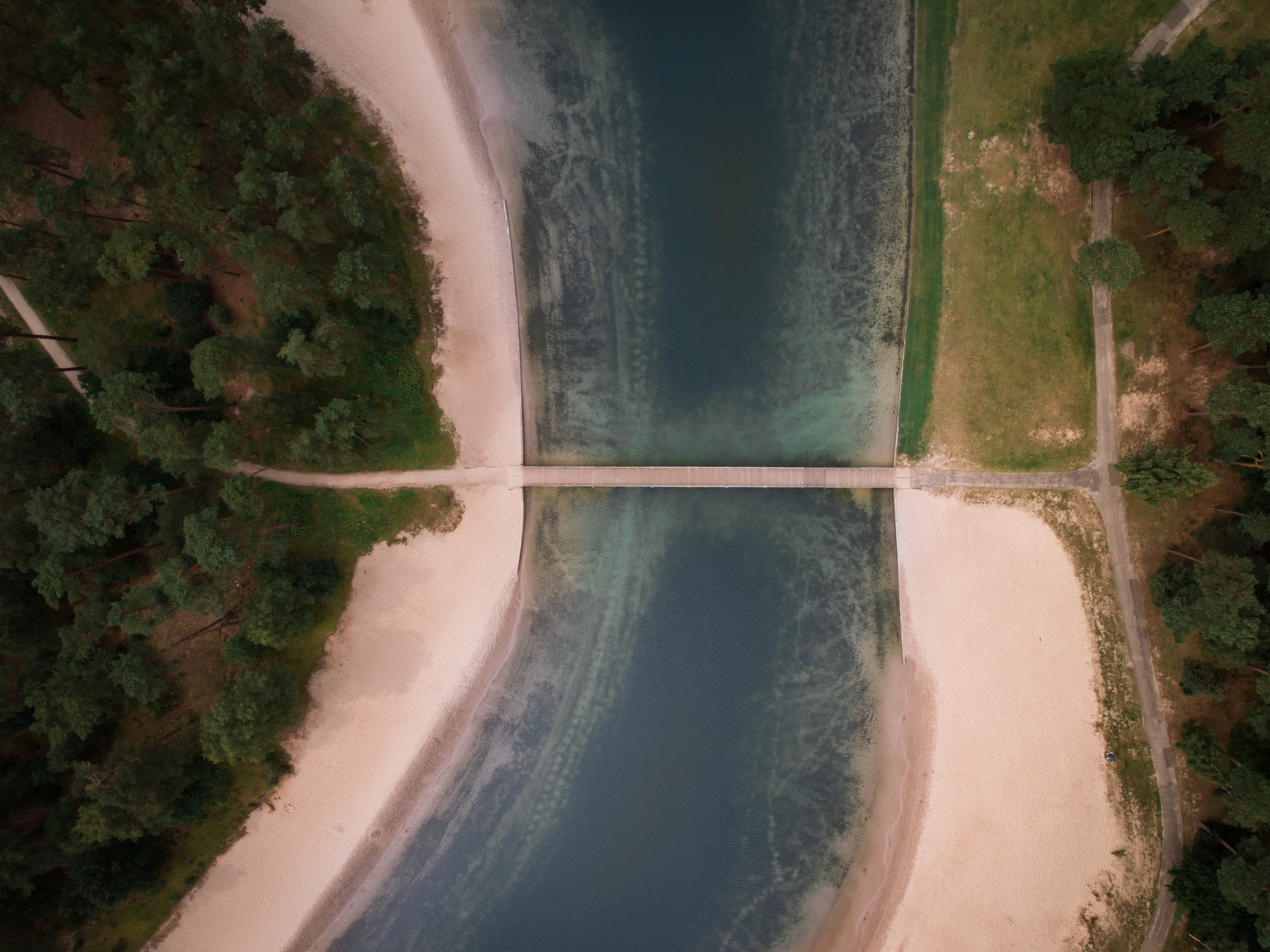 crossing, wood, 2K, architecture, day, beach, blue, land, flowing water, outdoors, path, flow, beauty in nature, no people, river, long exposure, water, HD Wallpaper