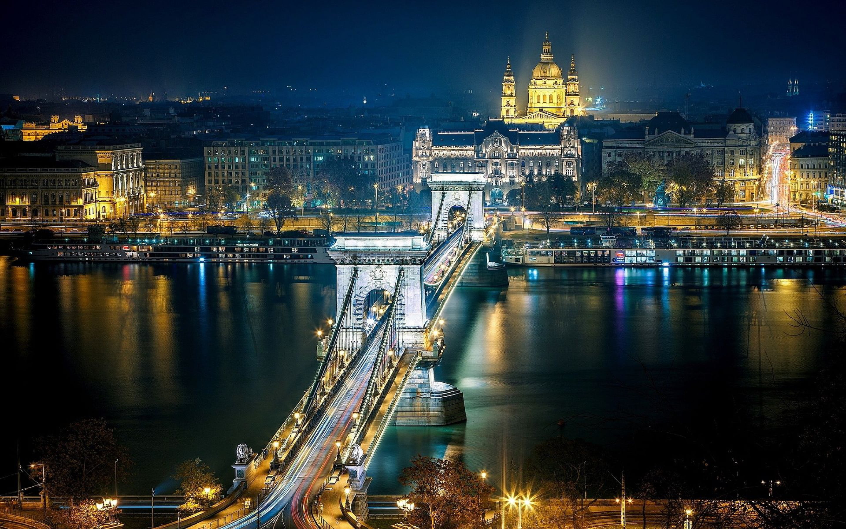 budapest, 2K, europe, illuminated, city, motion, connection, cities, bridges, bridge - man made structure, water, building, cityscape, high angle view, HD Wallpaper