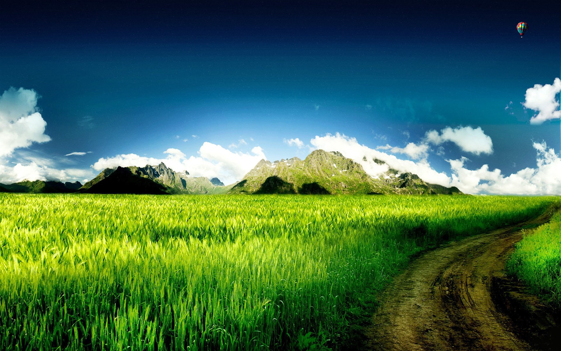 field, no people, road, scenics - nature, country, mountain, rural scene, tranquility, nature, sky, 1080P, landscape, green, wallp, tranquil scene, beauty in nature, HD Wallpaper