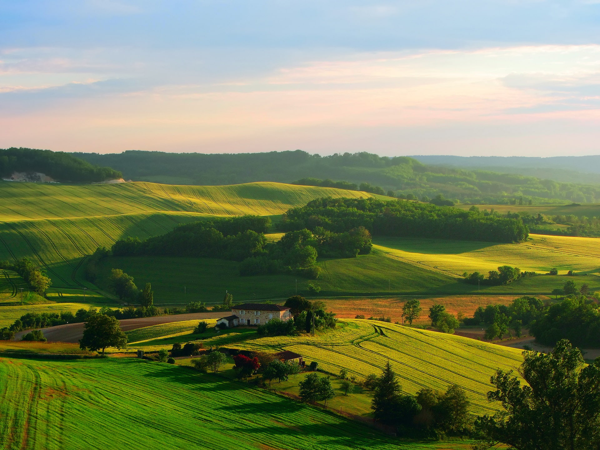 Trees, House, Sky, Fields, Scenery, Beautiful, 1080P, HD Wallpaper