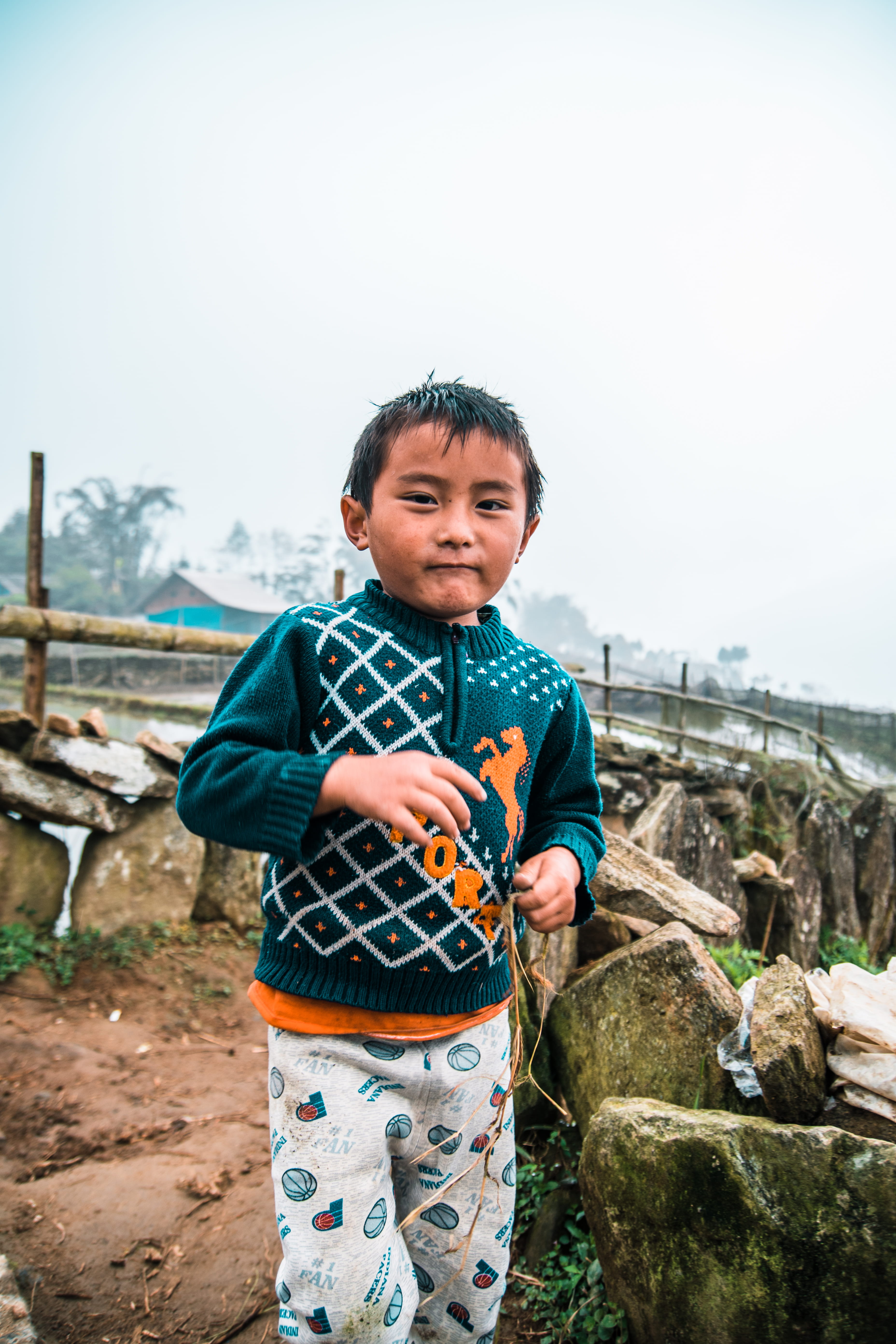 standing, day, lao cai province, village, child, boy, boys, solid, portrait, nature, vietnam, casual clothing, childhood, cute, men, front view, 5K, outdoors, Phone HD Wallpaper
