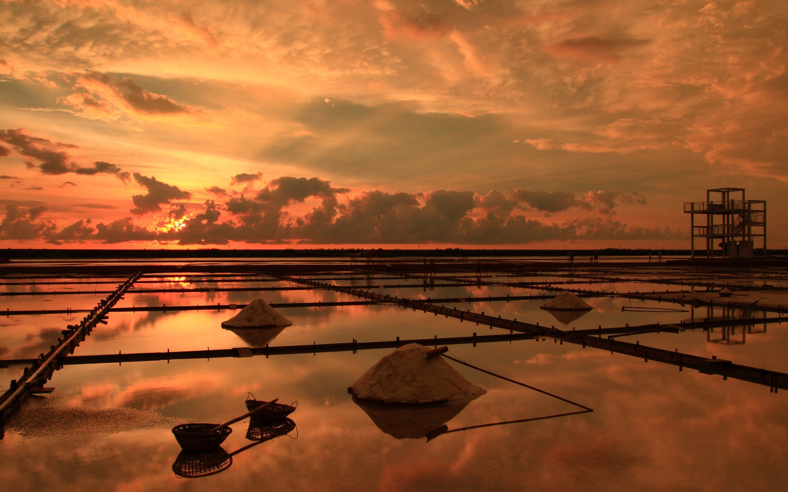 sunset, hd, art, 2K, skyscapes, sunsets, x, nature, ricefields, HD Wallpaper