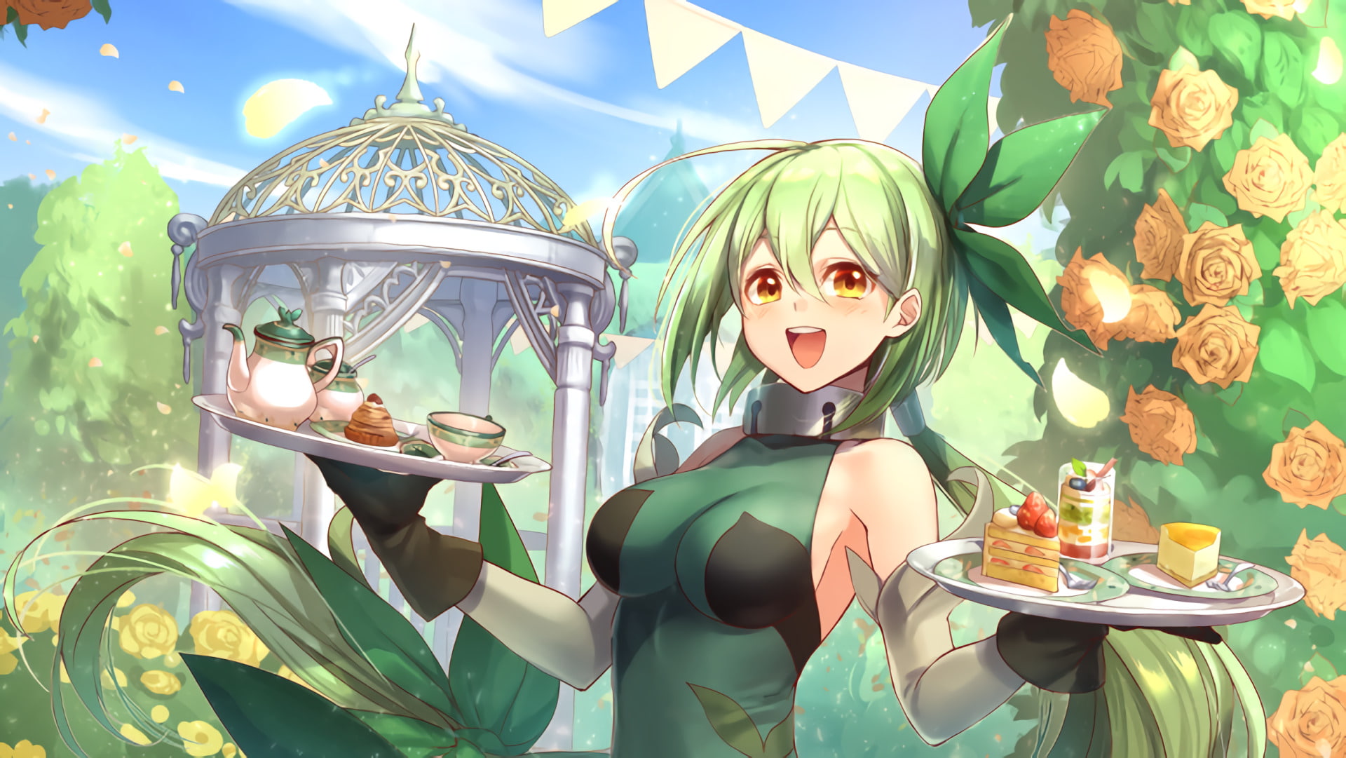 1080P, Cake, Tea, WIXOSS, Rose, Mel (WIXOSS), Garden, Anime, HD Wallpaper