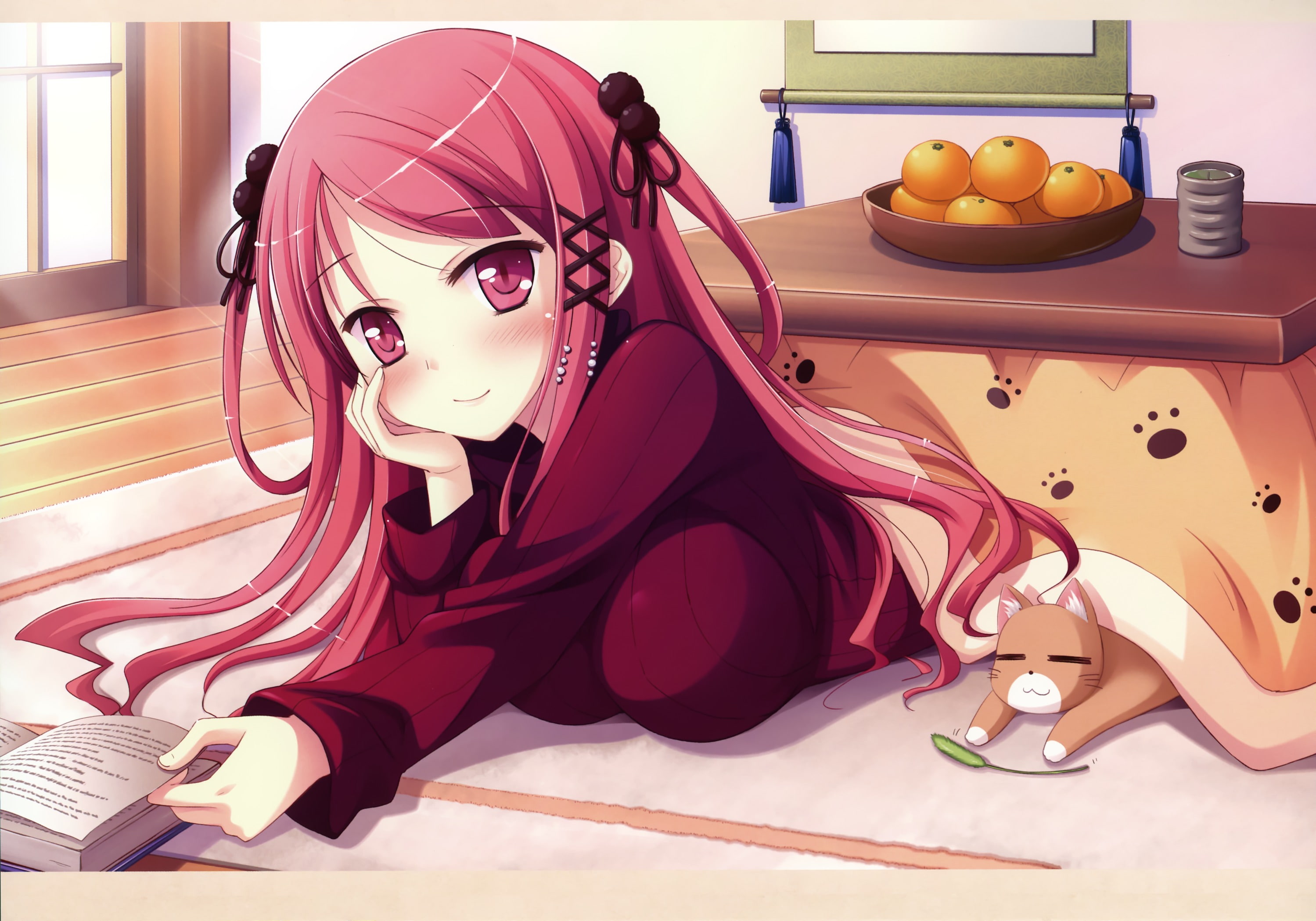 character, floor, multi colored, book, smile, real people, high angle view, look, anime, haired, blush, lies, listening, chest, witchs garden, table, 2K, HD Wallpaper