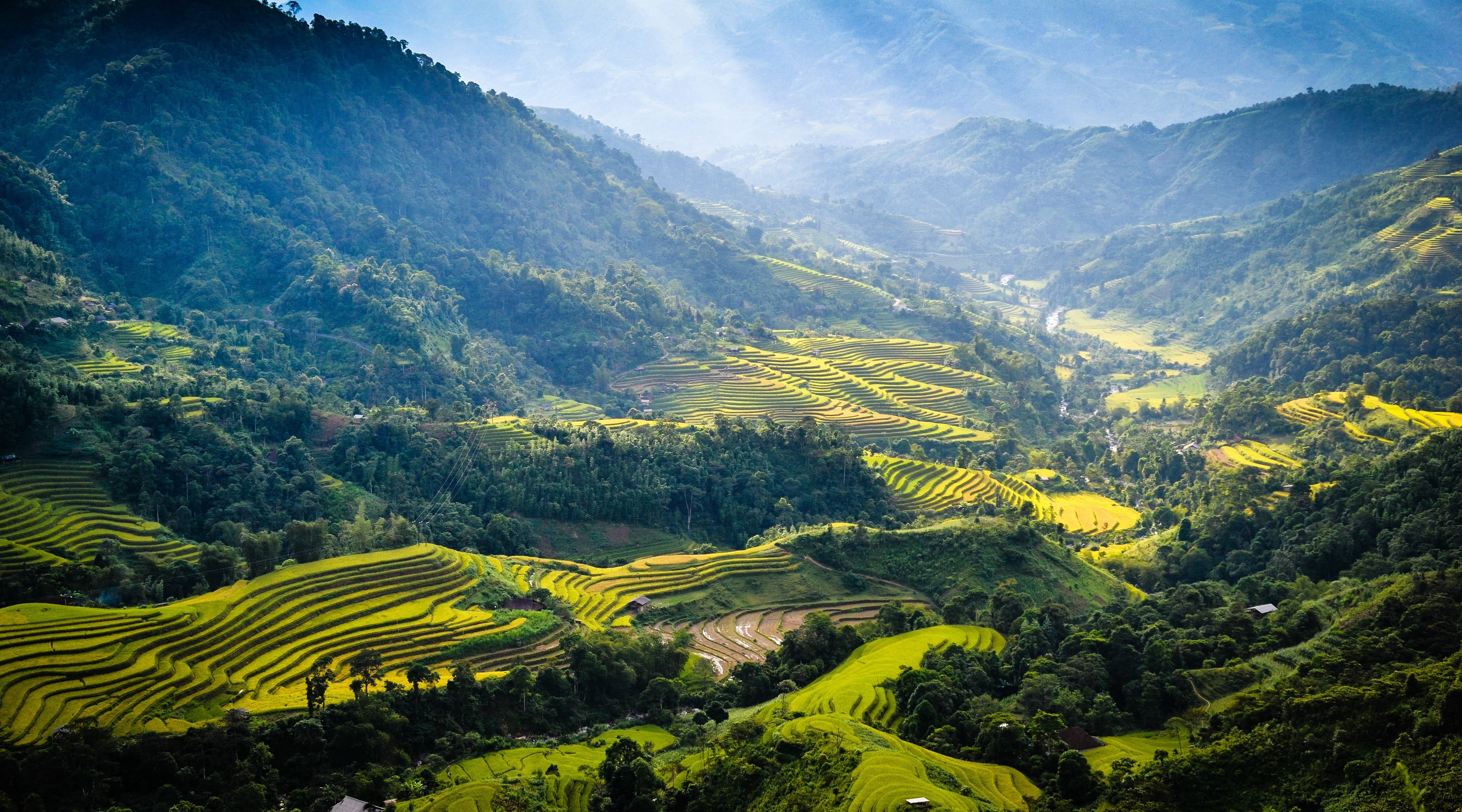 green color, mountain, idyllic, beauty in nature, non-urban scene, land, Ricefields, landscape, rural scene, scenics - nature, tea crop, Nature, mountain range, HD Wallpaper