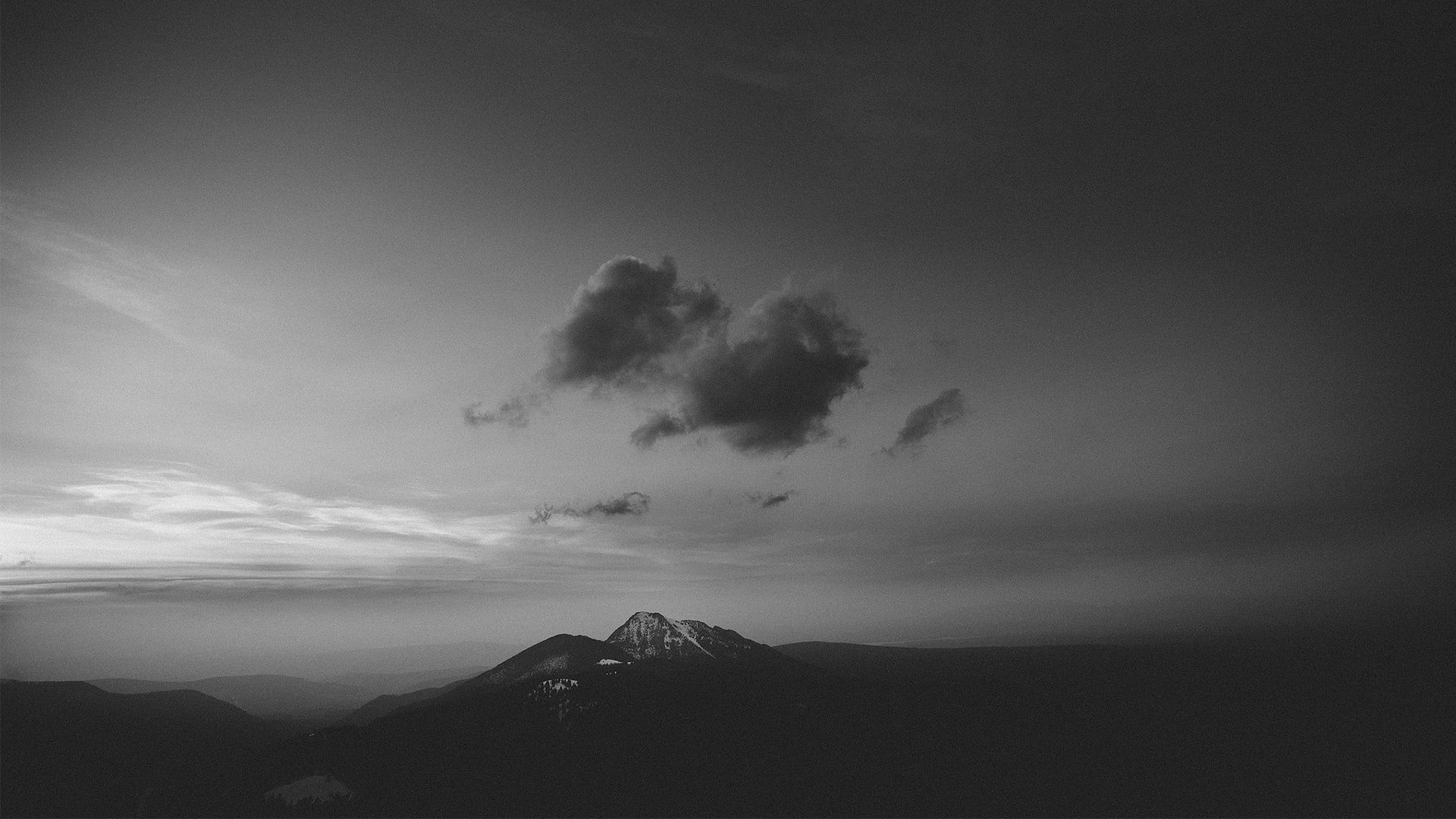 tranquility, mountain peak, silhouette, no people, environment, sky, day, mountain range, cumulus, idyllic, 1080P, tranquil scene, clouds, beauty in nature, HD Wallpaper