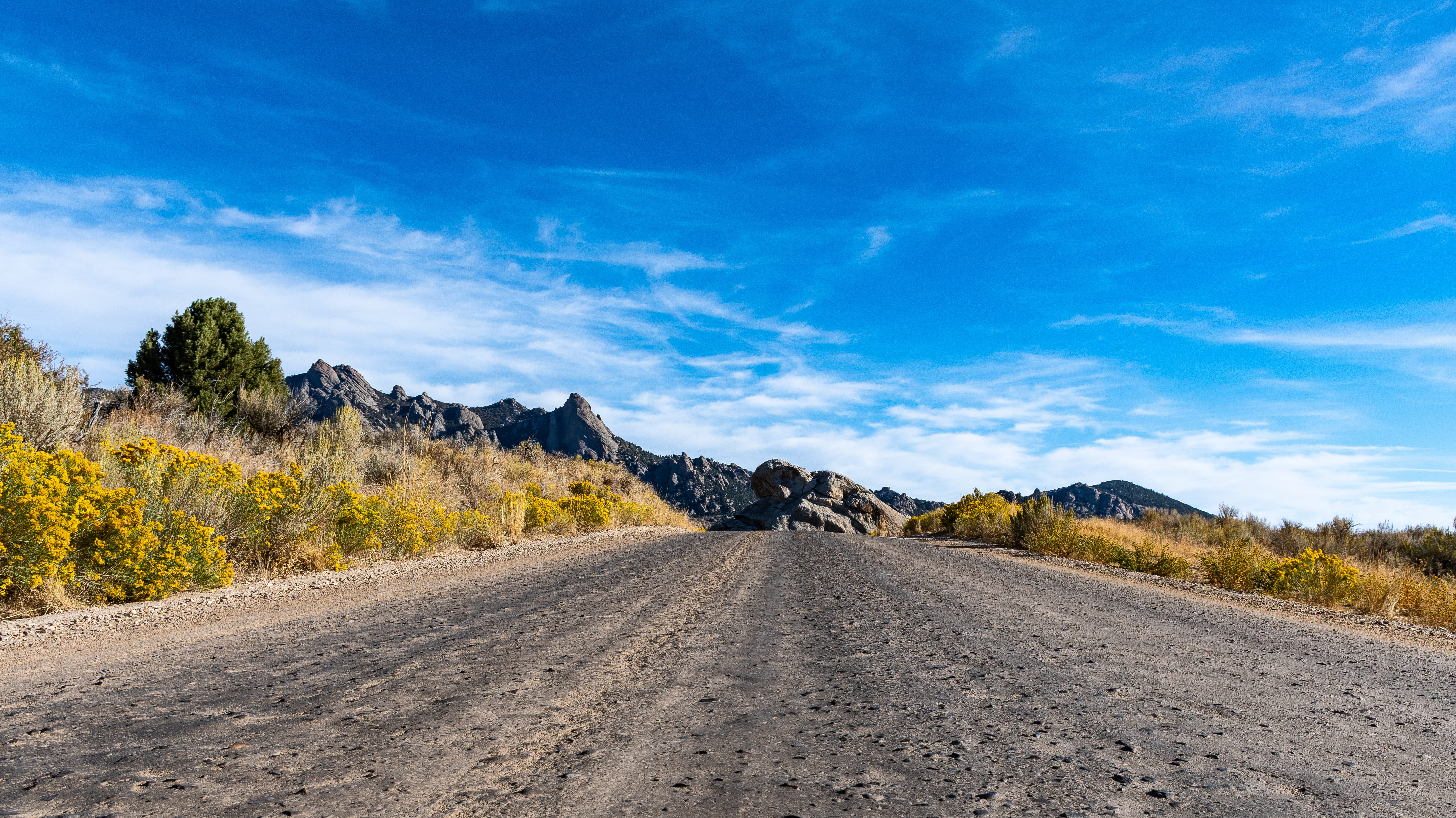 road, day, non-urban scene, direction, daylight, blue, mountain, environment, 5K, beauty in nature, flowers, rocks, plant, scenic, cirrus, grass, clouds, HD Wallpaper