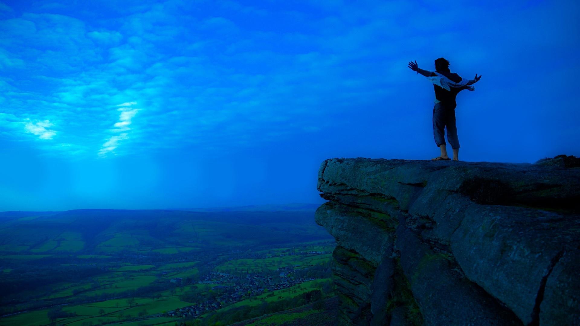 1920x1080, 1080P, photography, valley, cloud, cliff, white, cirrus, man, clouds, HD Wallpaper