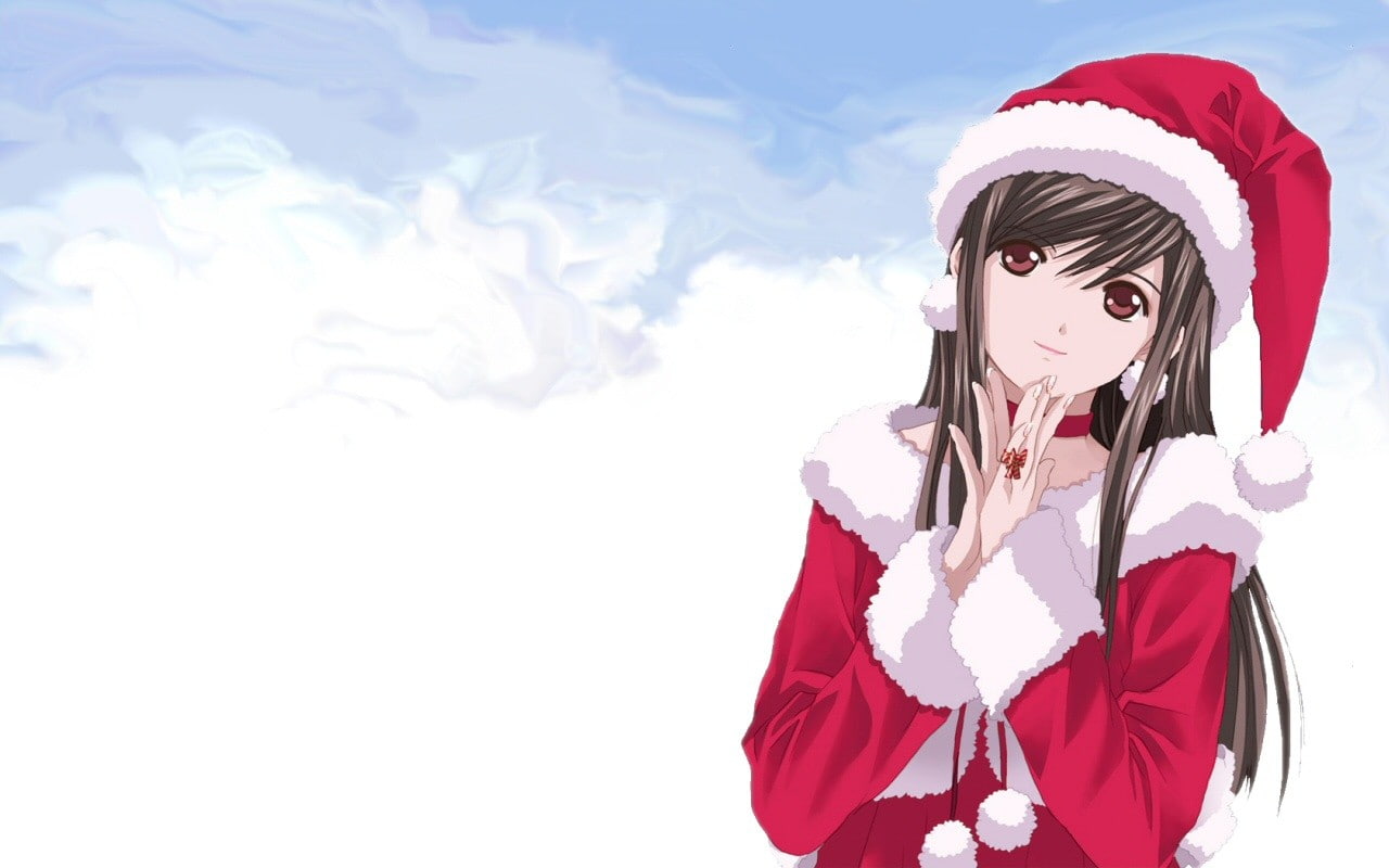 Santa Claus, real people, portrait, beautiful woman, one person, winter, hat, 720P, waist up, standing, nature, scarf, warm clothing, clothing, sky, white color, HD Wallpaper