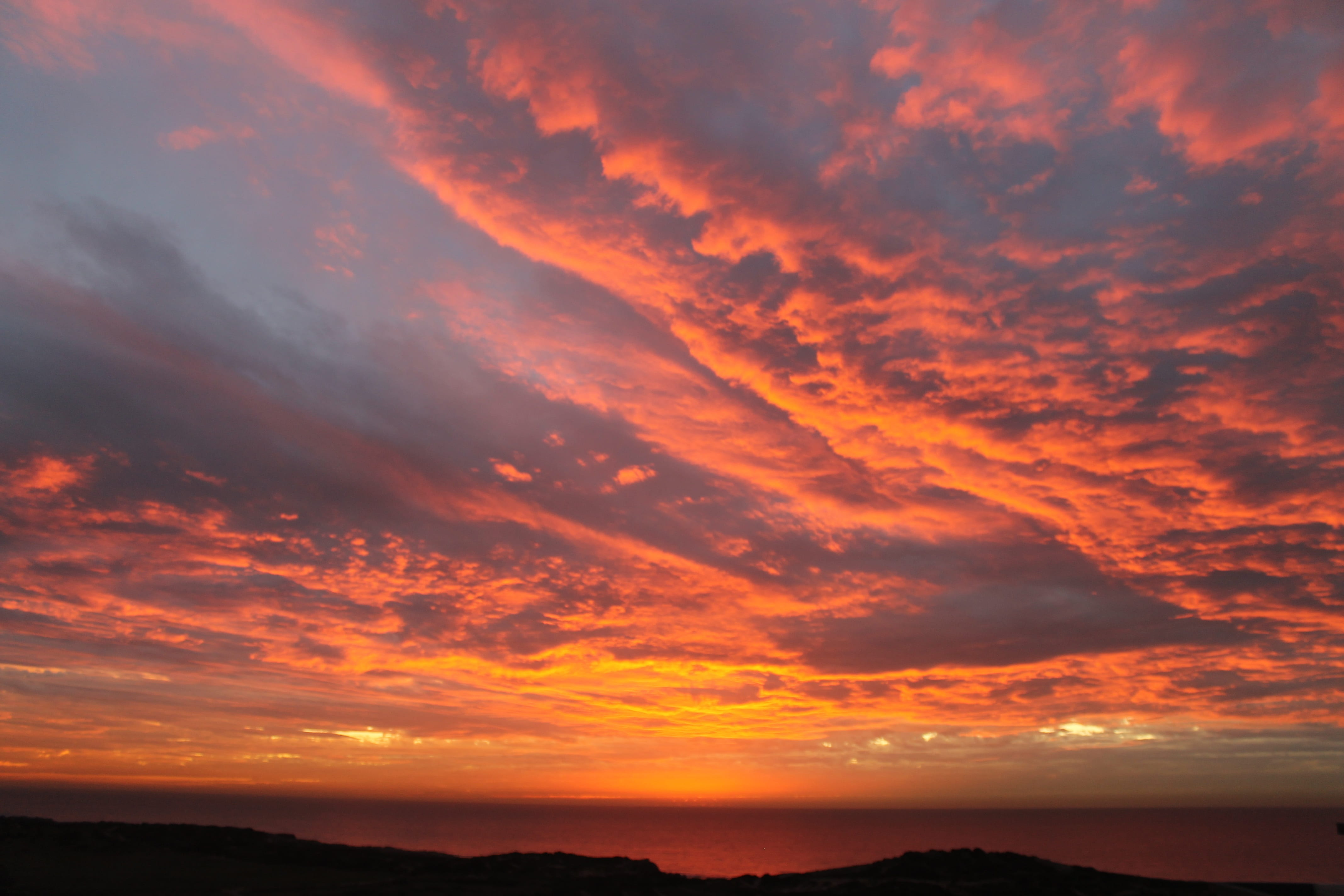 dramatic sky, sky, scenics - nature, silhouette, tranquil scene, no people, water, red, sea, romantic sky, landscape, environment, idyllic, vanilla, orange color, HD Wallpaper