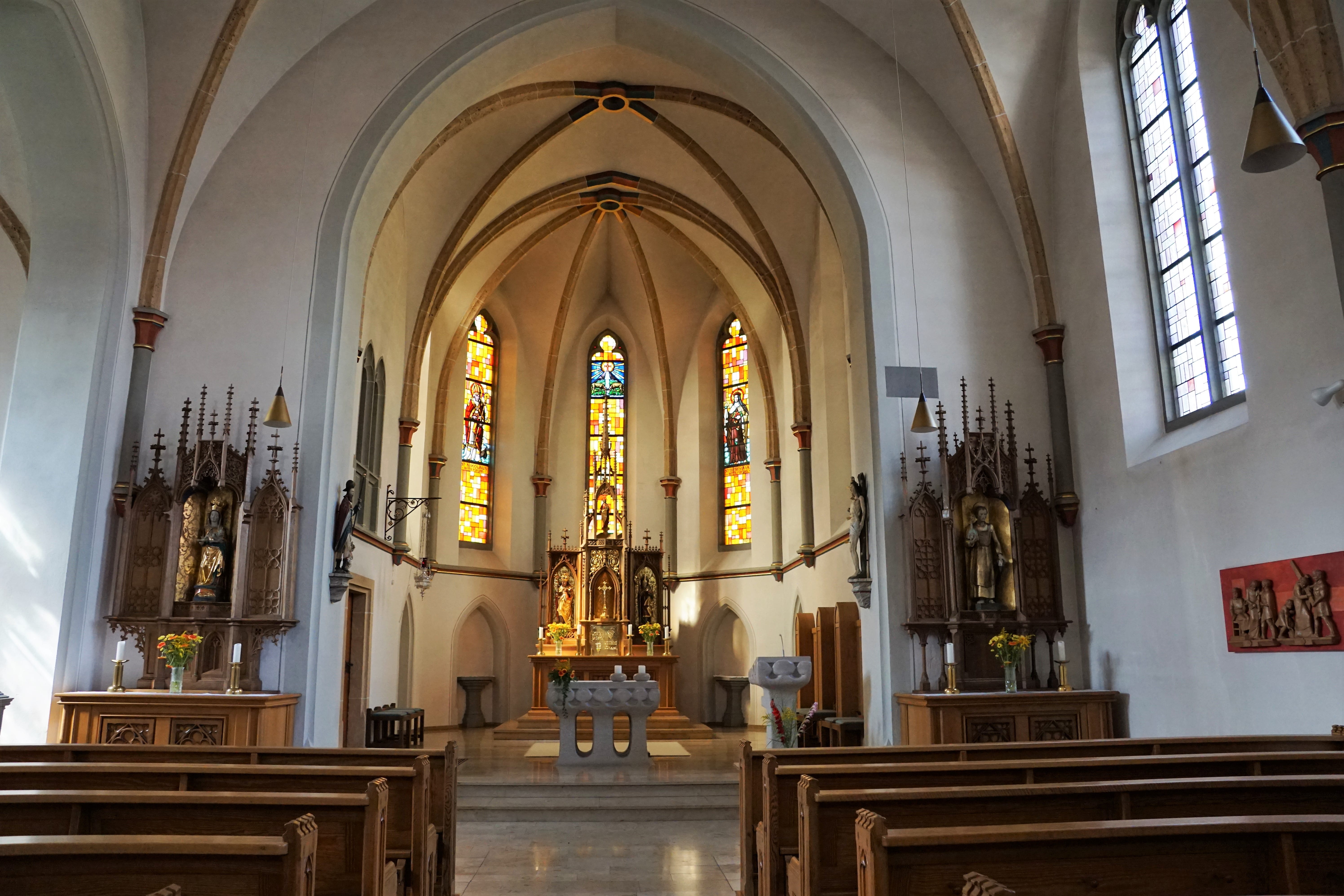 cross, god, built structure, hobby, jesus, stained glass, religious equipment, sculpture, mühlheim style, aisle, statue, holy, architecture, building, pew, HD Wallpaper