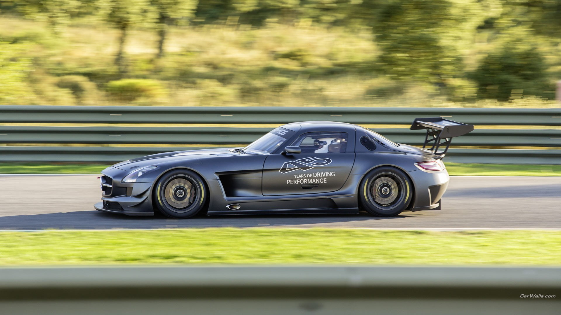 sports race, tree, transportation, luxury, silver colored, outdoors, driving, land vehicle, vehicle, benz, plant, racecar, motion, gray, sports car, mode of transportation, HD Wallpaper