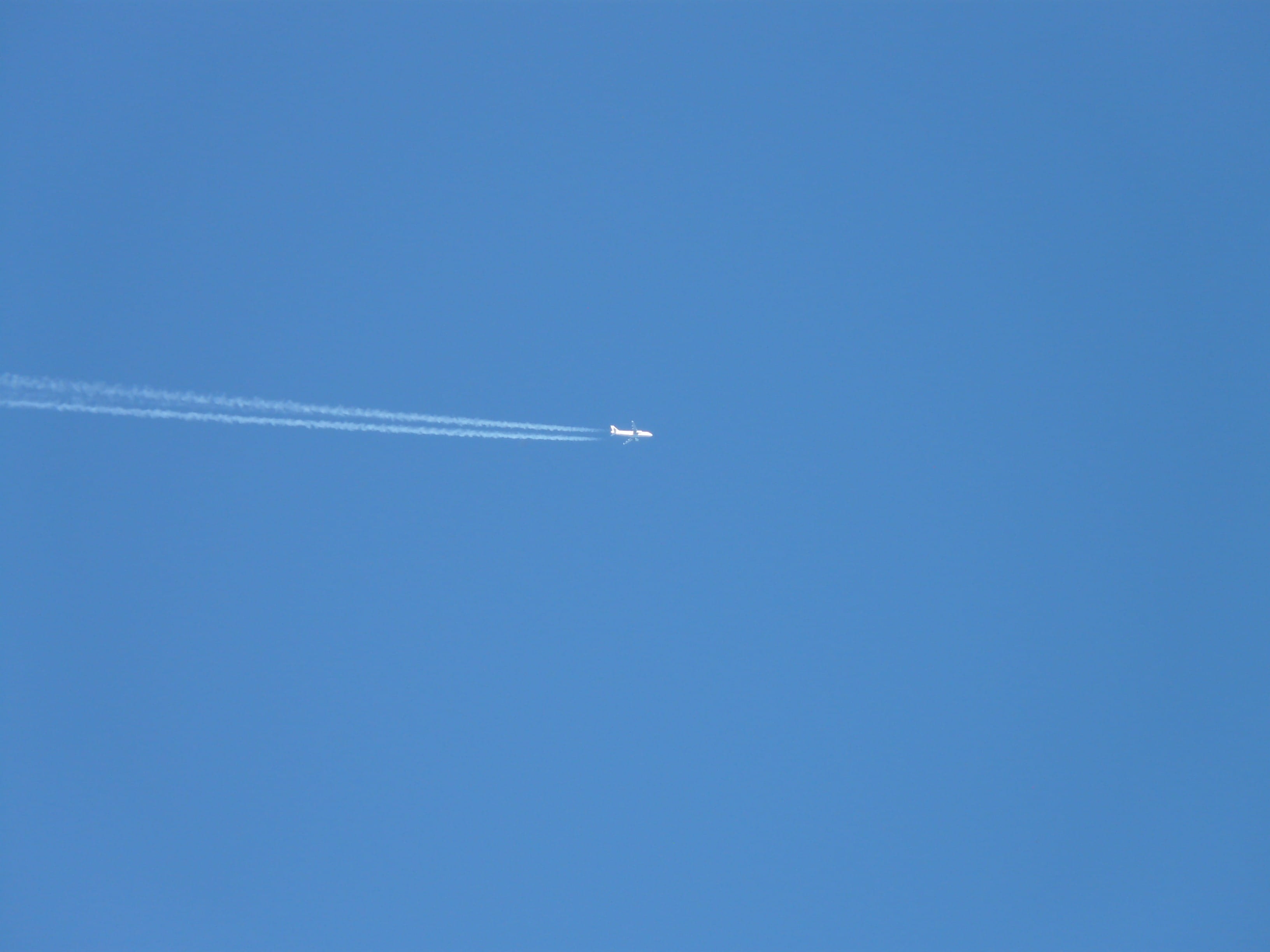sky, aerobatics, Fly, cloud - sky, aerospace industry, nature, Contrail, blue, travel, speed, day, low angle view, outdoors, plane, Jet, high, mid-air, HD Wallpaper