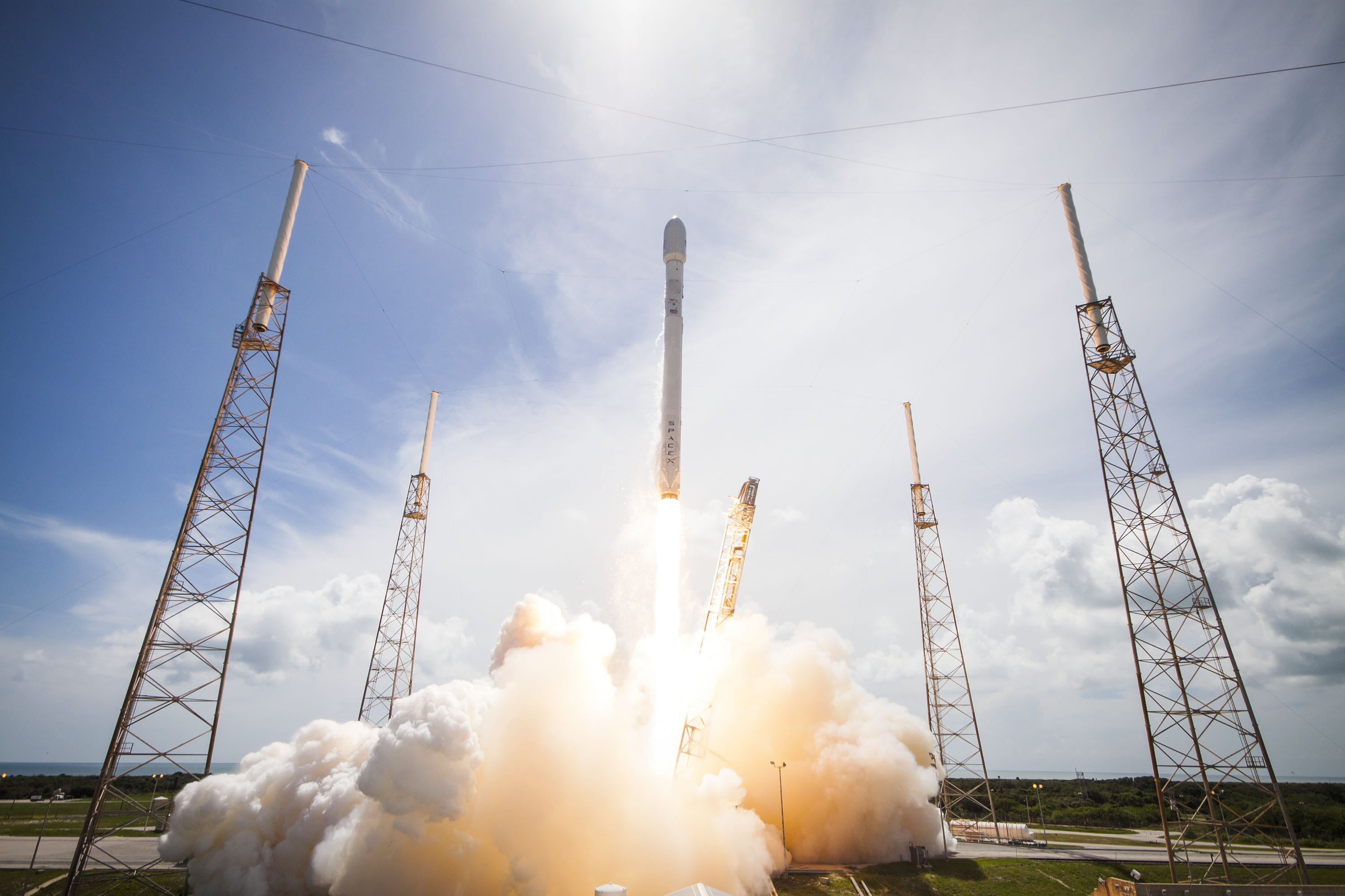 speed, propulsion, no people, cloud - sky, built structure, industry, cape canaveral, outdoors, 2K, factory, spaceship, nature, rocket, transport, space, HD Wallpaper