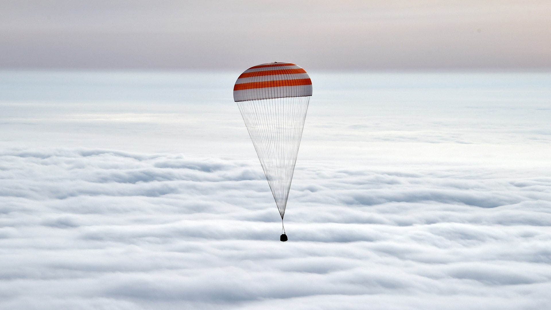 day, single object, leisure activity, cloud - sky, red, tranquility, mid-air, roscosmos state corporation nasa soyuz parachutes clouds, nature, scenics - nature, HD Wallpaper