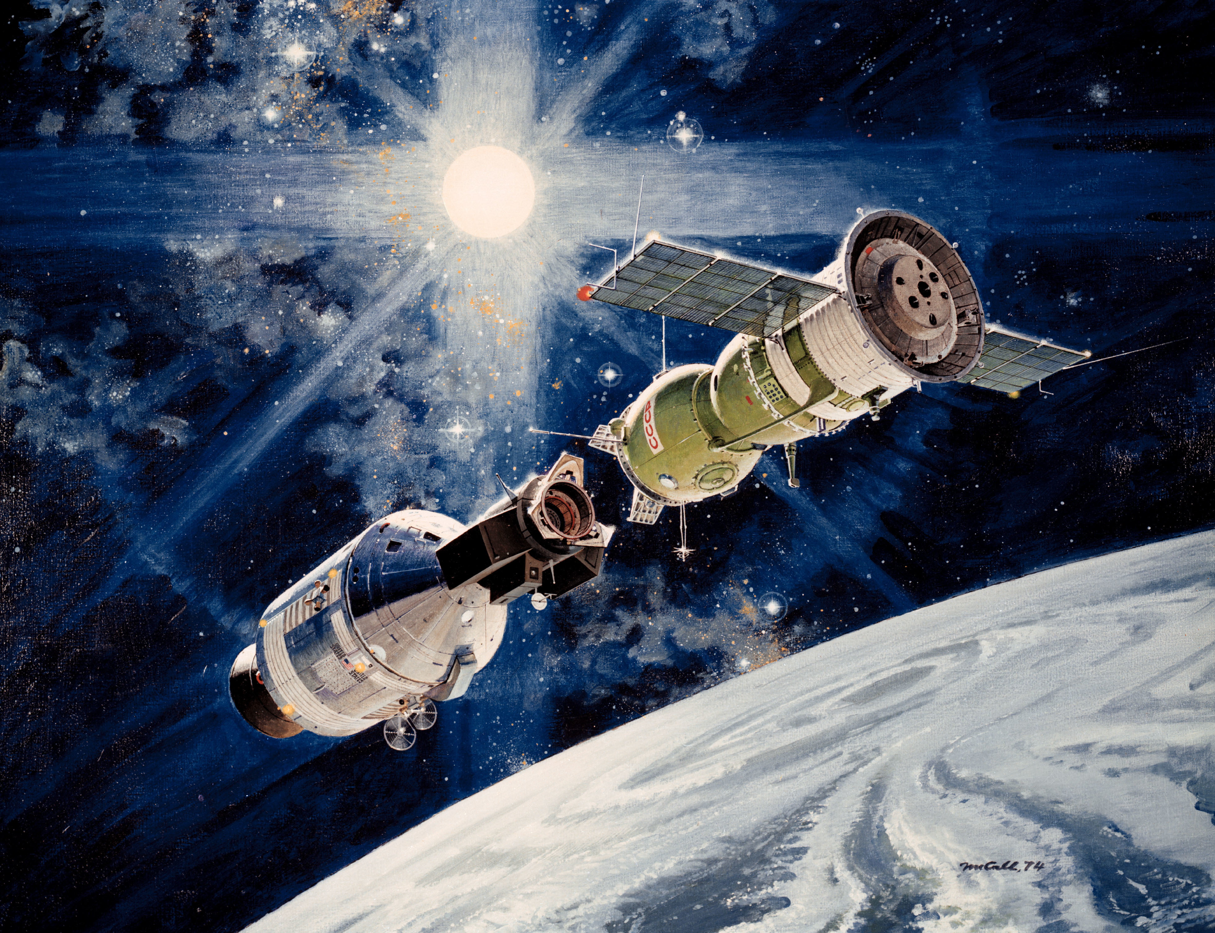 science, no people, day, astronomy, "Soyuz-19", built structure, Apollo-Soyuz, Experimental flight, silver, sunlight, astronaut, Soyuz - Apollo, uFO, equipment, HD Wallpaper