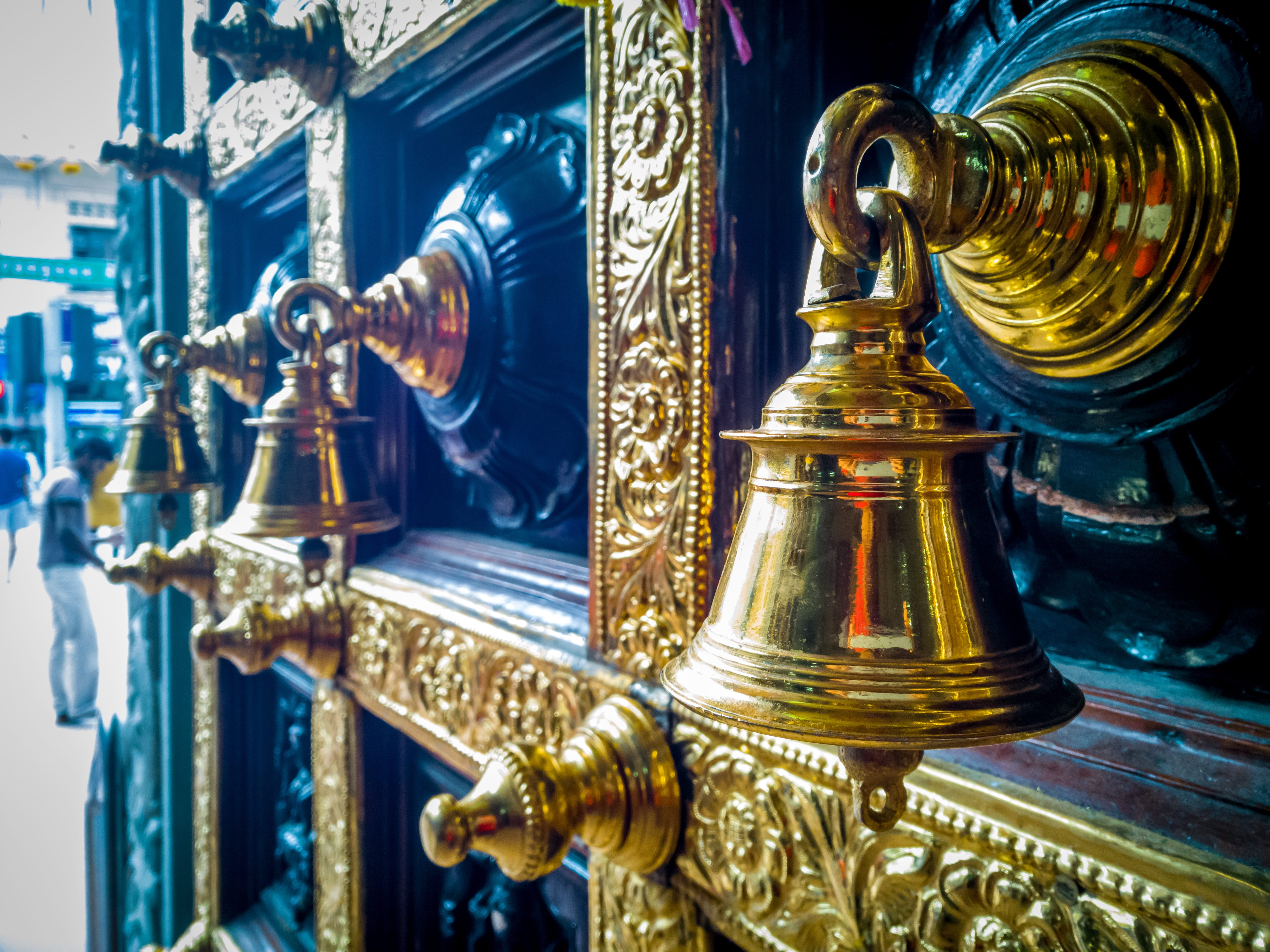 lighting equipment, indoors, no people, ring, close, symbol, bells, architecture, photography, hindu, craft, sculpture, creativity, metal, silver colored, HD Wallpaper