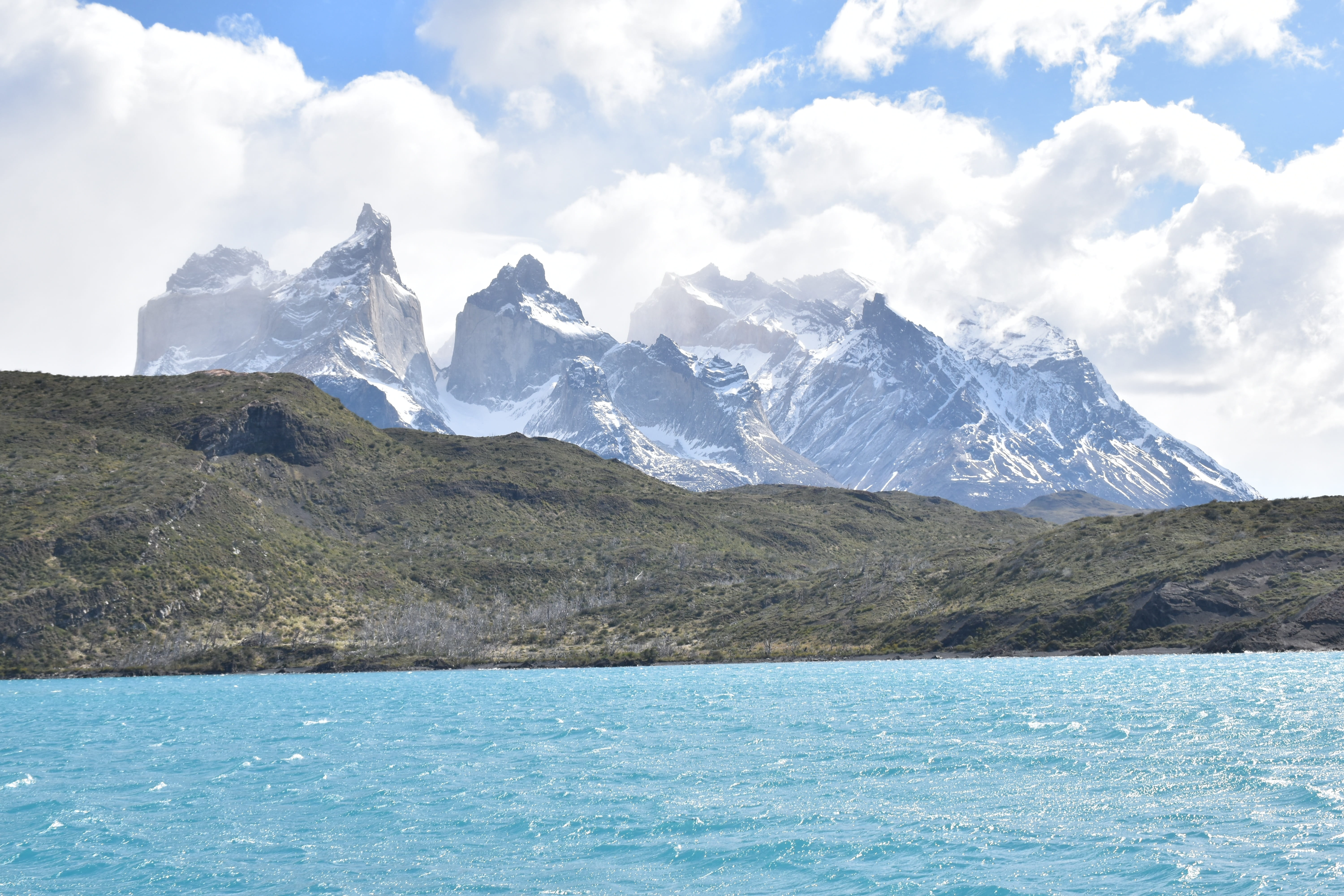 mountains, national park, lake, environment, scenery, water, glacier, snow, sky, high, mountain panorama, south america, cold temperature, cloud - sky, HD Wallpaper