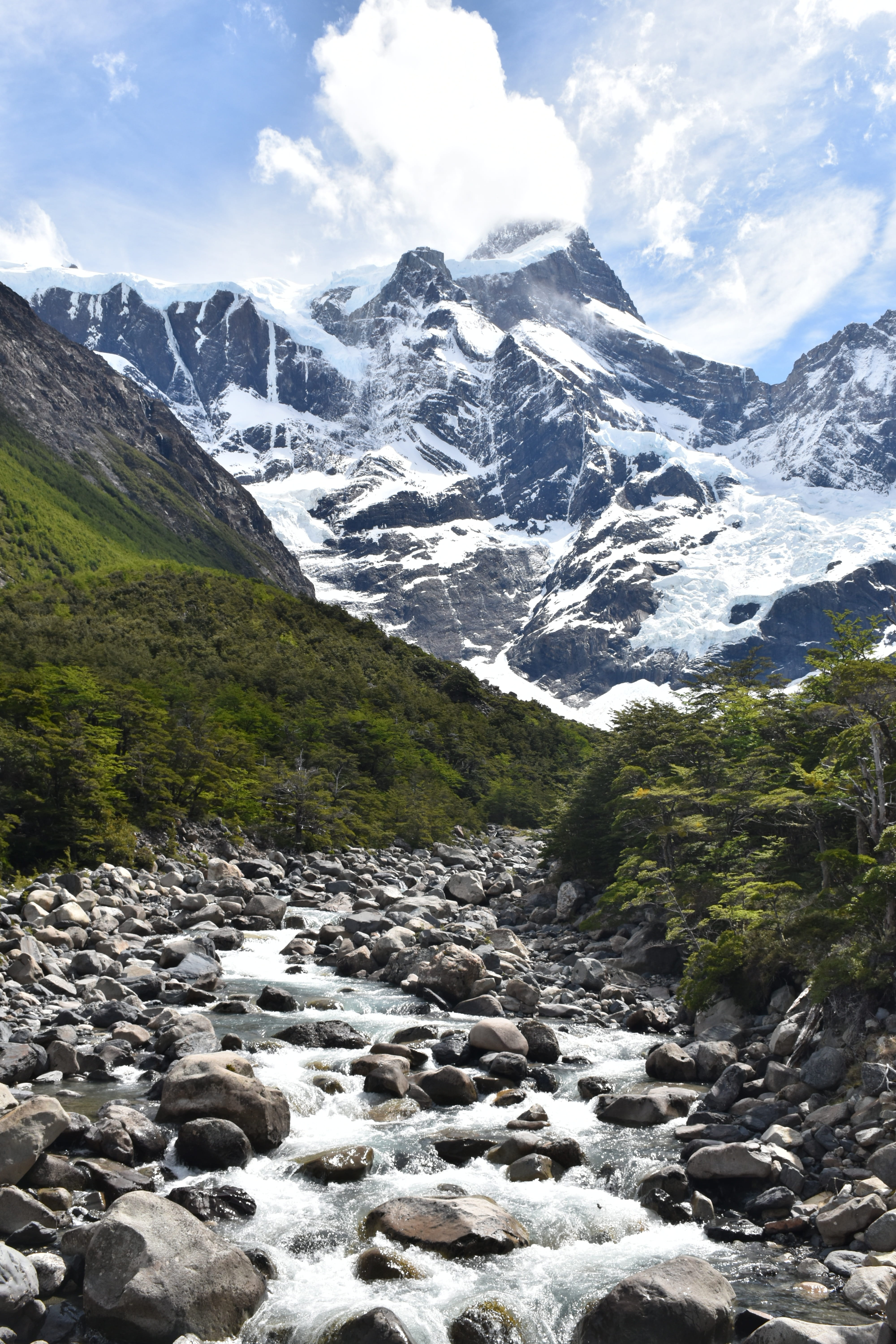scenery, rock - object, mountain range, cloud - sky, no people, south america, flowing water, day, land, scenics - nature, water, snow, rock, bach, environment, Phone HD Wallpaper
