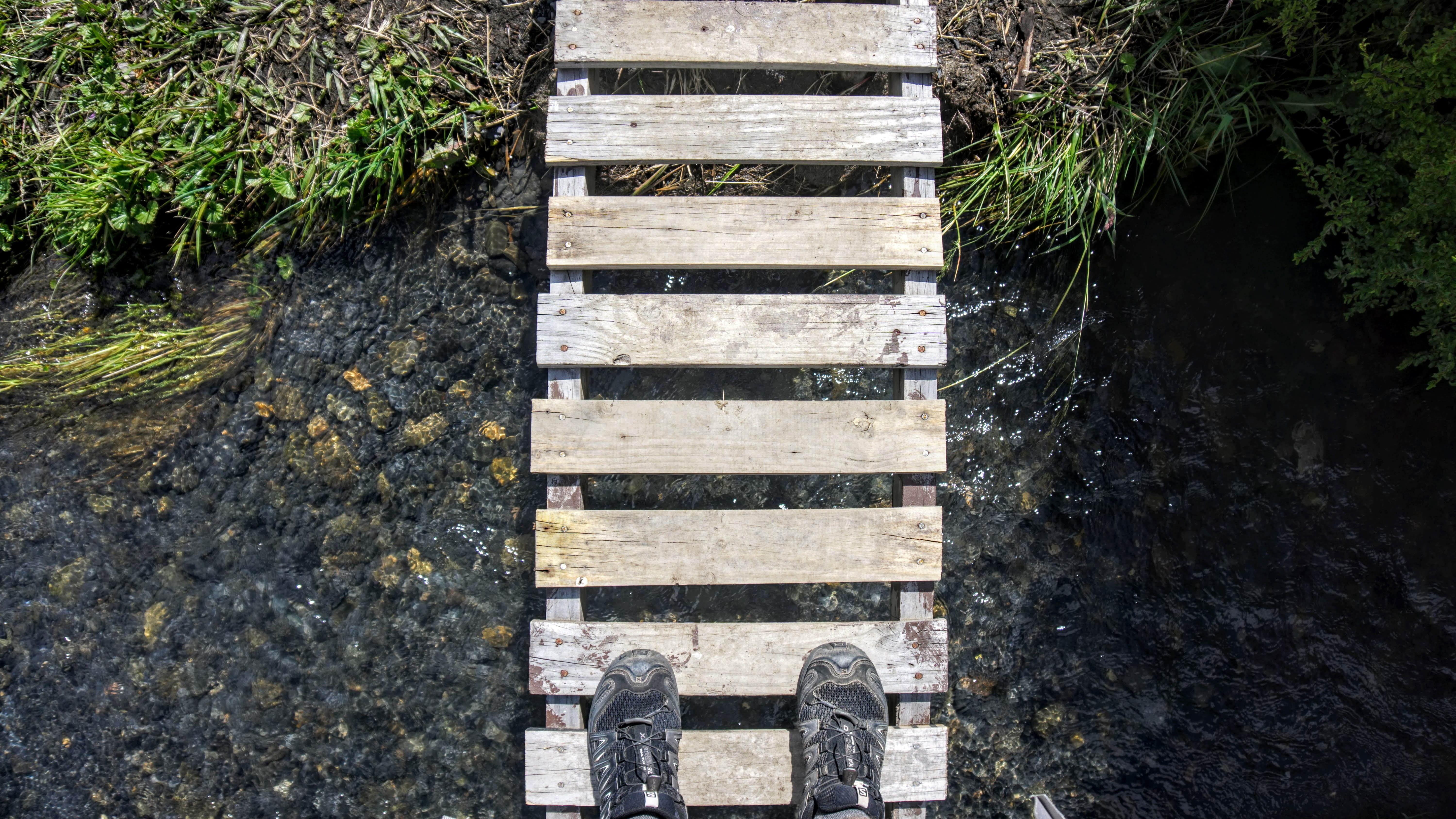 directly above, foot bridge, outdoors, real people, one person, body part, growth, torres del paine national park, nature, patagonia, standing, water, crossing, HD Wallpaper