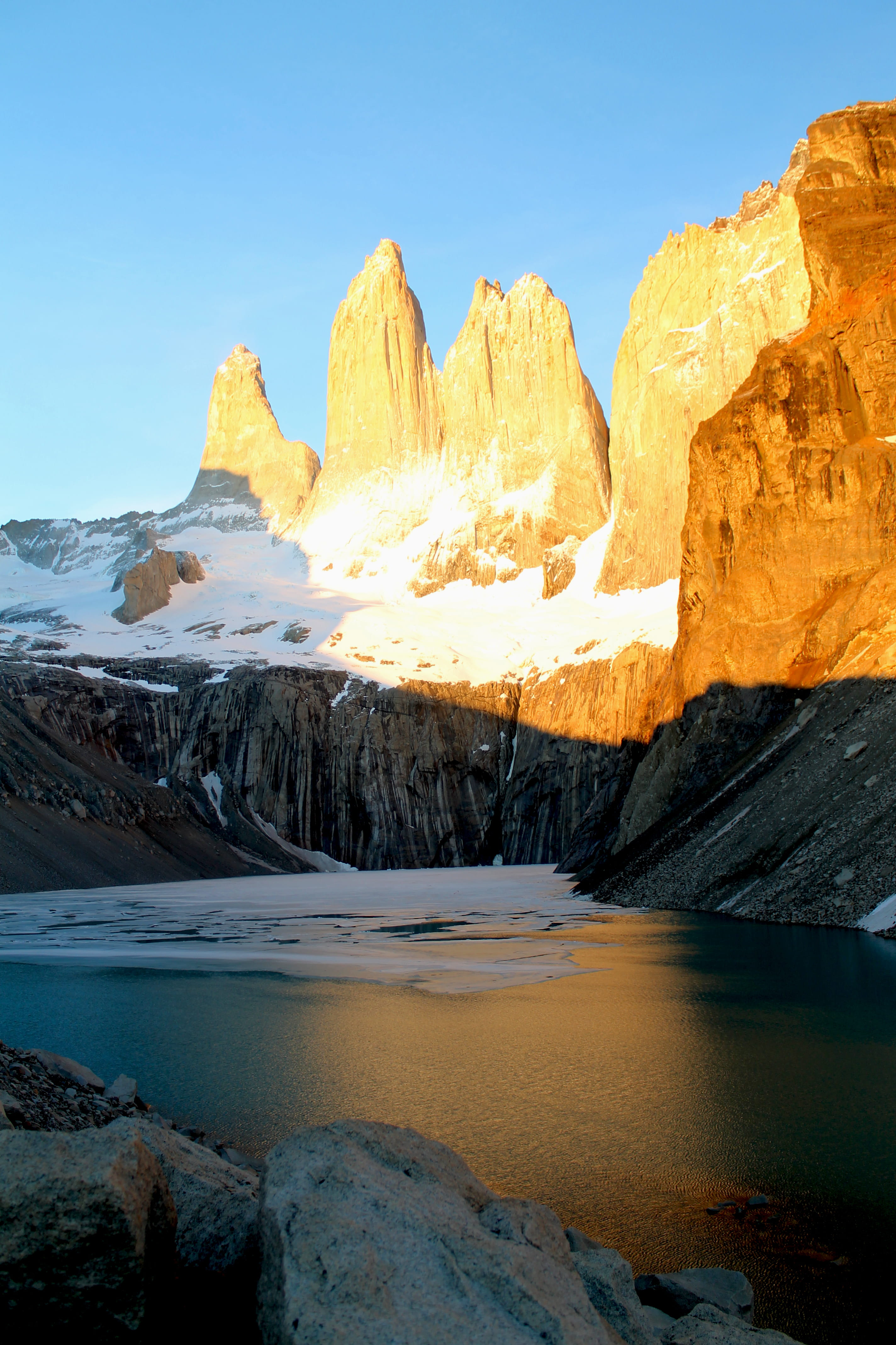 winter, outdoors, sky, non-urban scene, torres del paine national park, ice, snowcapped mountain, clear sky, tranquility, water, scenics - nature, cold temperature, Phone HD Wallpaper