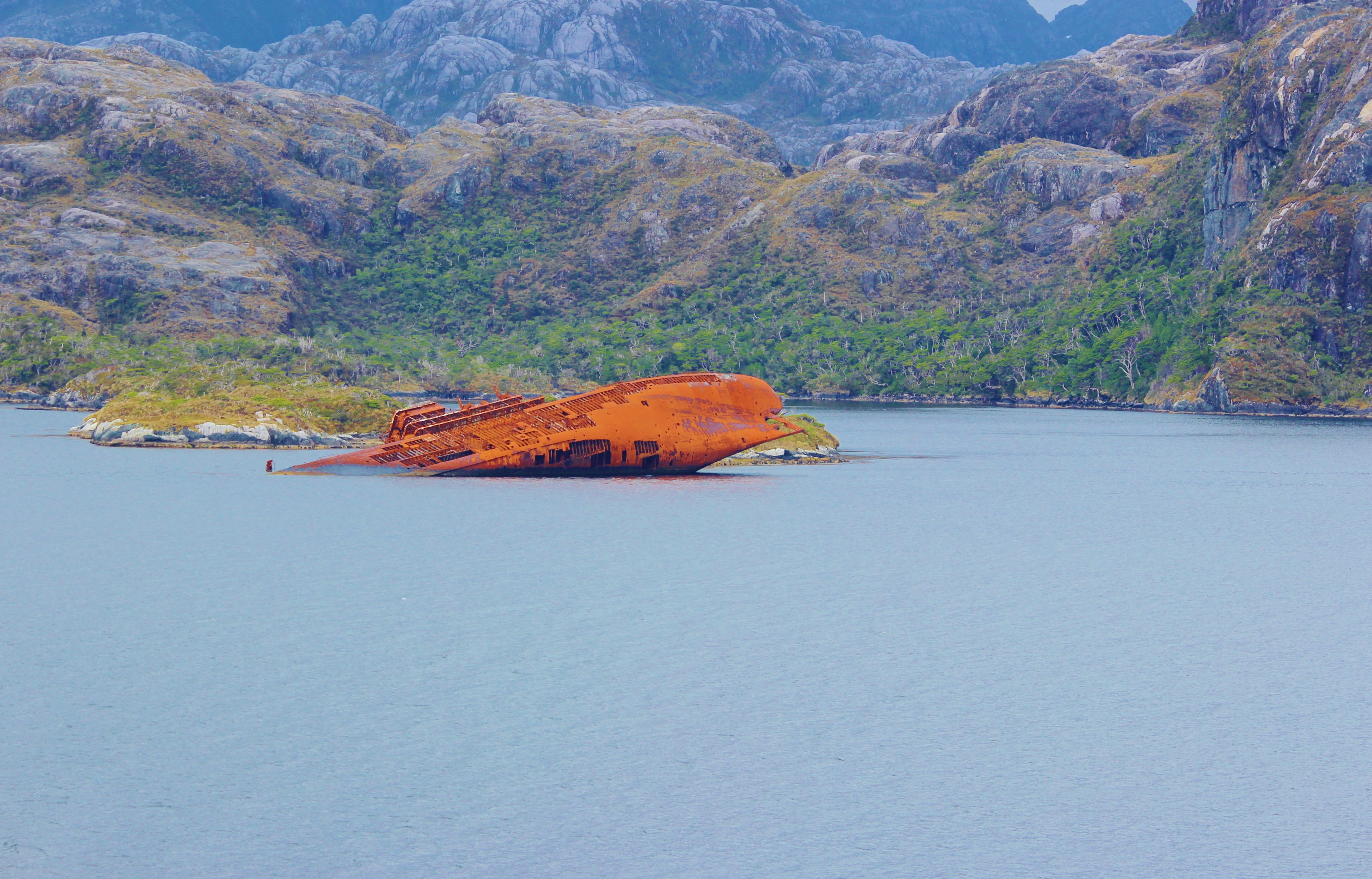 mountains, mountain range, mode of transportation, chilean, tranquility, tranquil scene, day, mountain, ocean, patagonia, land, nautical vessel, no people, HD Wallpaper