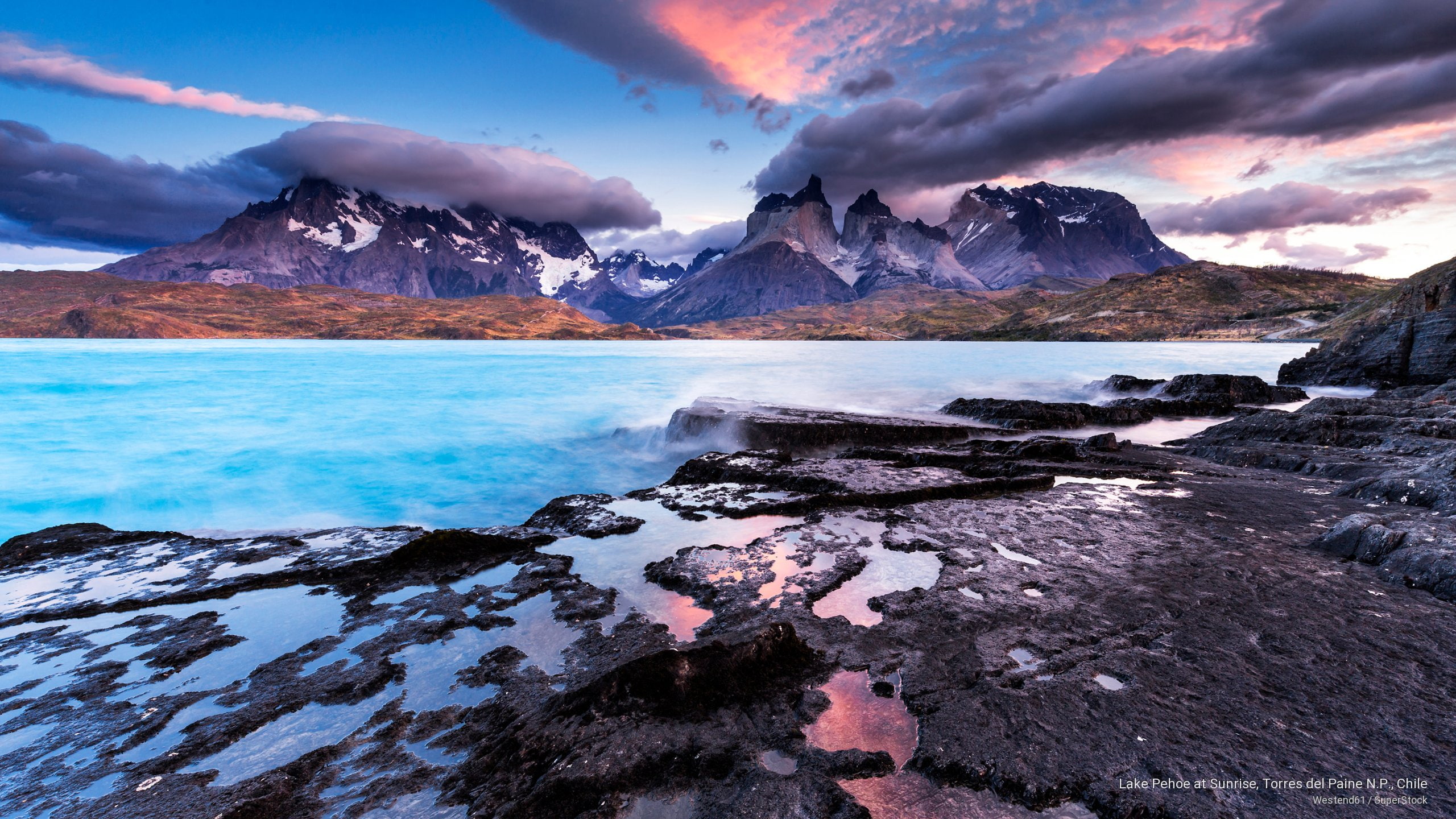 chile, paine, lake, sunrise, n, National Parks, torres, pehoe, 2K, p, del, HD Wallpaper
