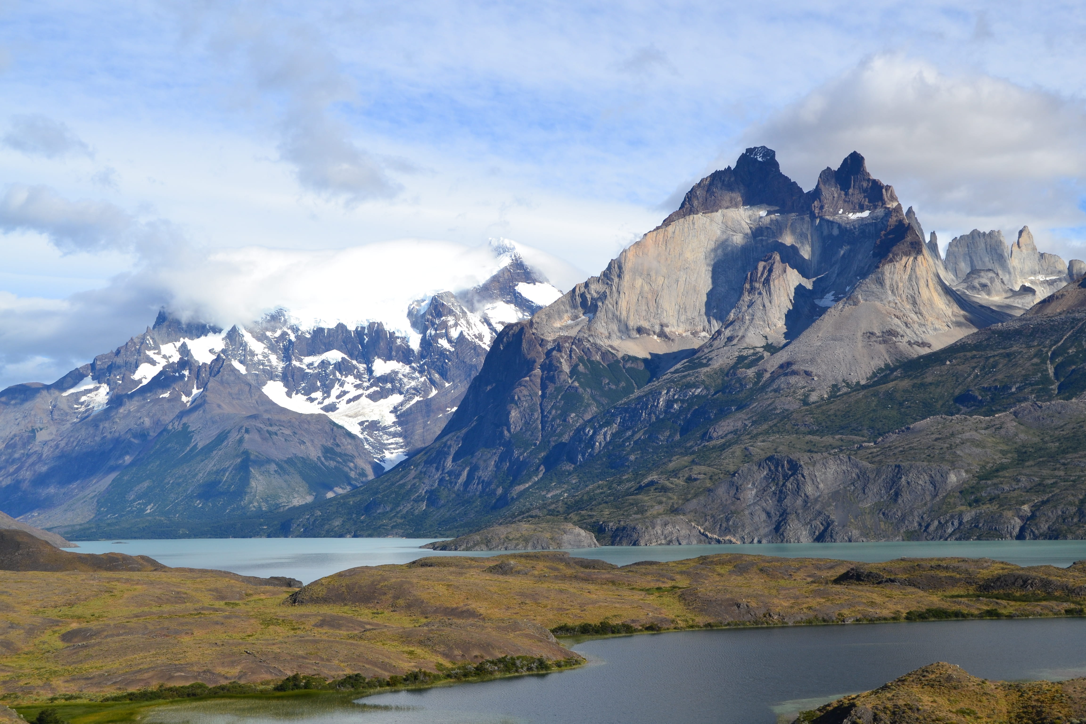 4K, torres del paine, cold temperature, chile, winter, lake, water, formation, no people, cloud - sky, beauty in nature, tranquil scene, range, tranquility, HD Wallpaper