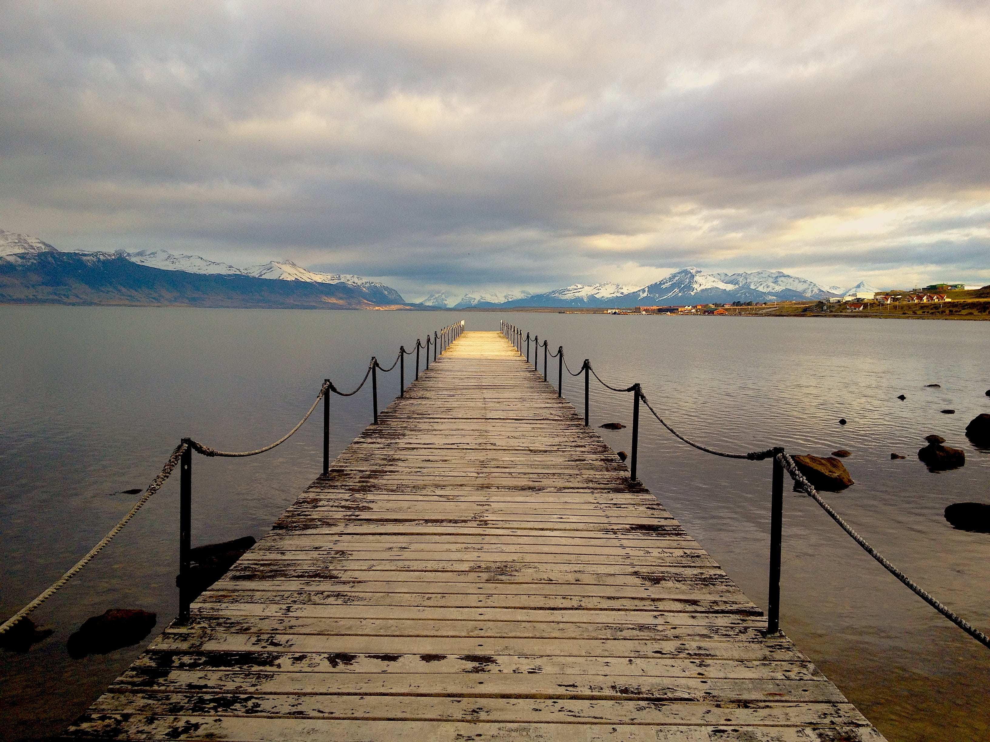 outdoors, the way forward, puerto natales, tranquility, water, nature, 2K, no people, land, landscape, sea, post, pier, direction, tranquil scene, diminishing perspective, HD Wallpaper